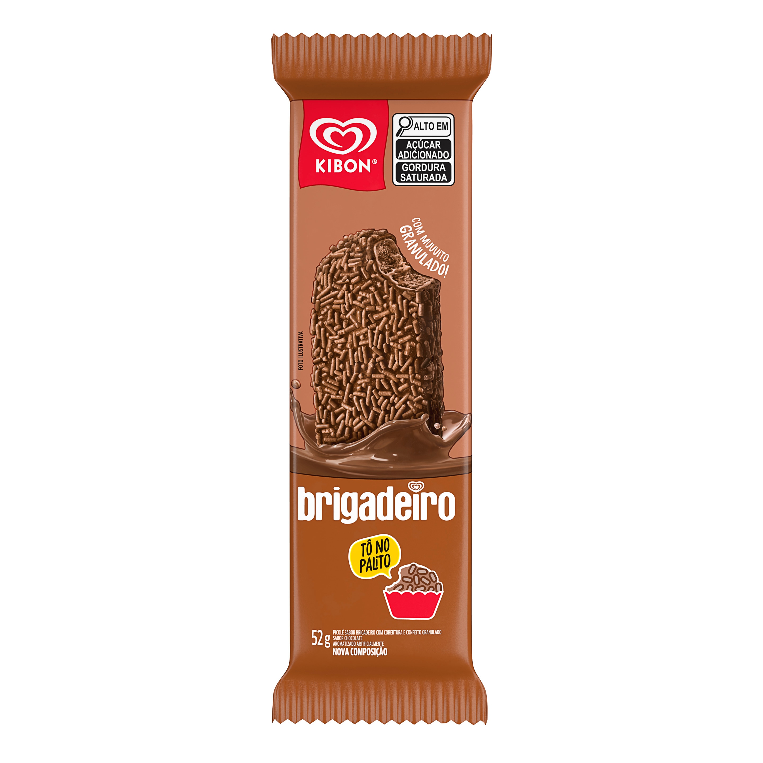 Picolé de brigadeiro no palito com granulado de chocolate na casquinha packshot