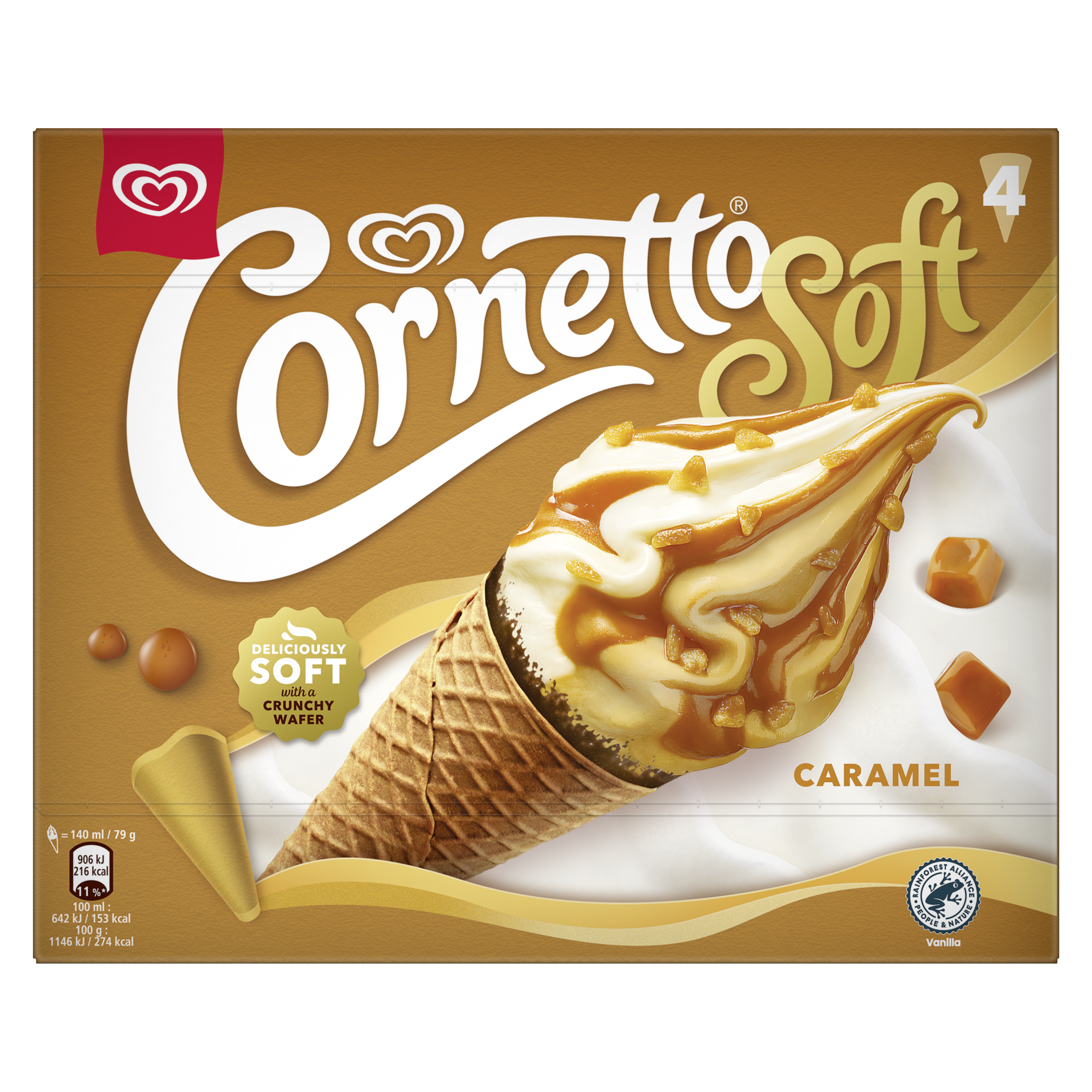 Cornetto Soft Caramel Ice Cream Cones  4x 140 ml packshot