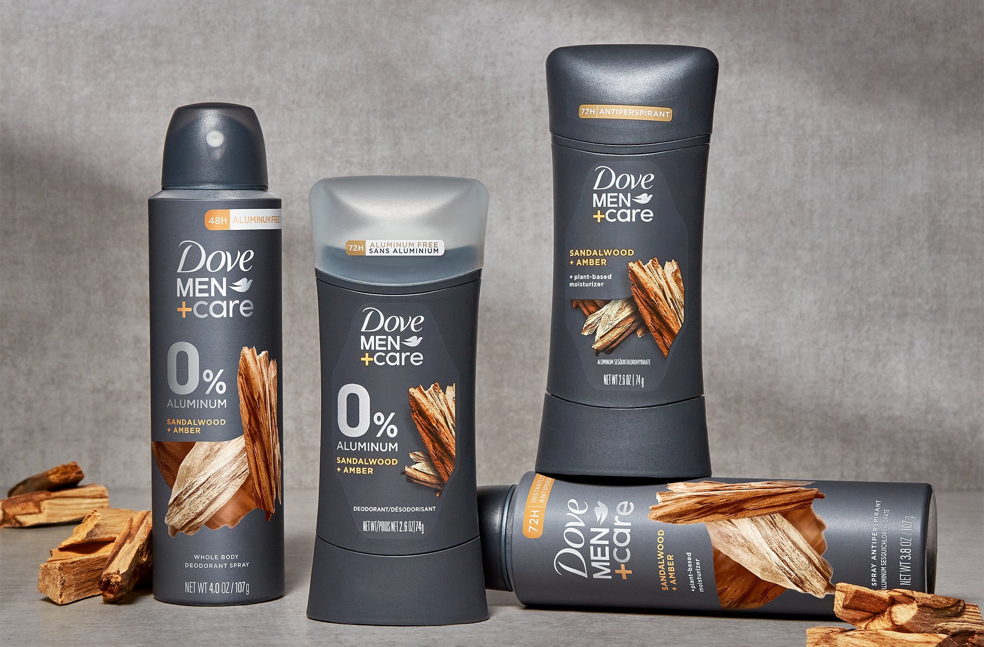 Dove Men+Care Sandalwood Aluminium-Free deodorant range