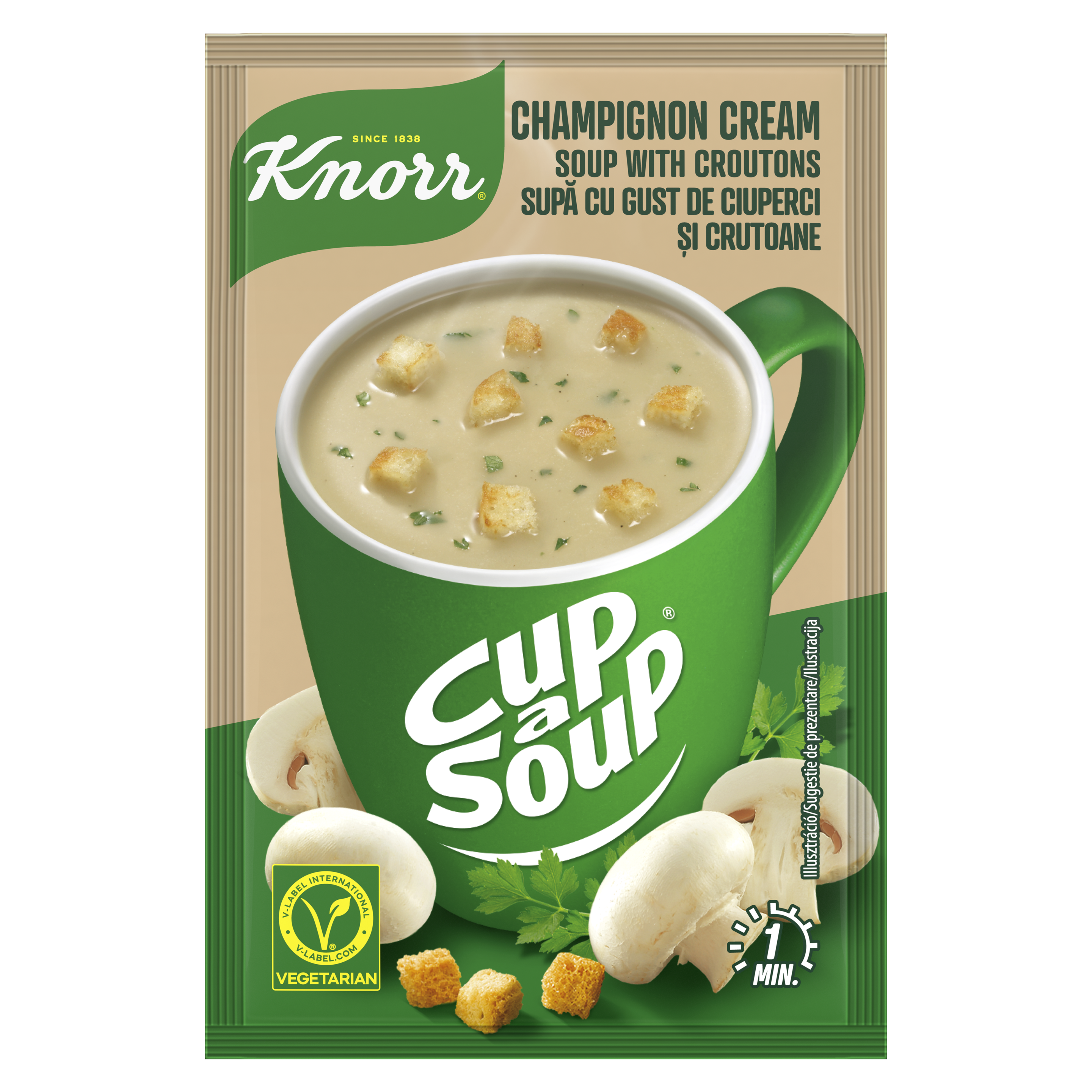 KNORR CUP A SOUP GOBOVA JUHA S ŠAMPINJONI IN POPEČENIMI KRUHKI packshot