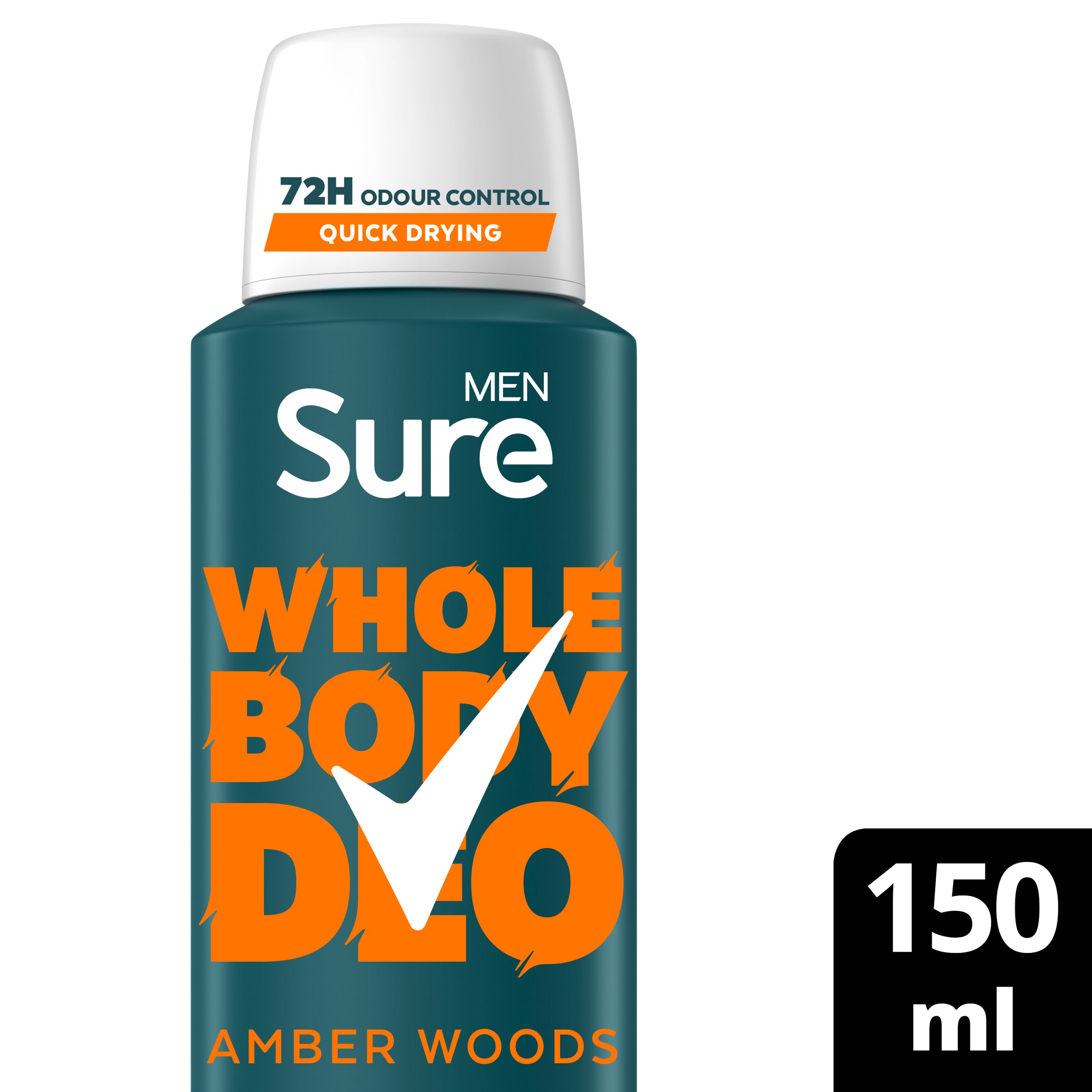 Sure Men 72hr Amber Woods Whole Body Deodorant Spray 150ml
