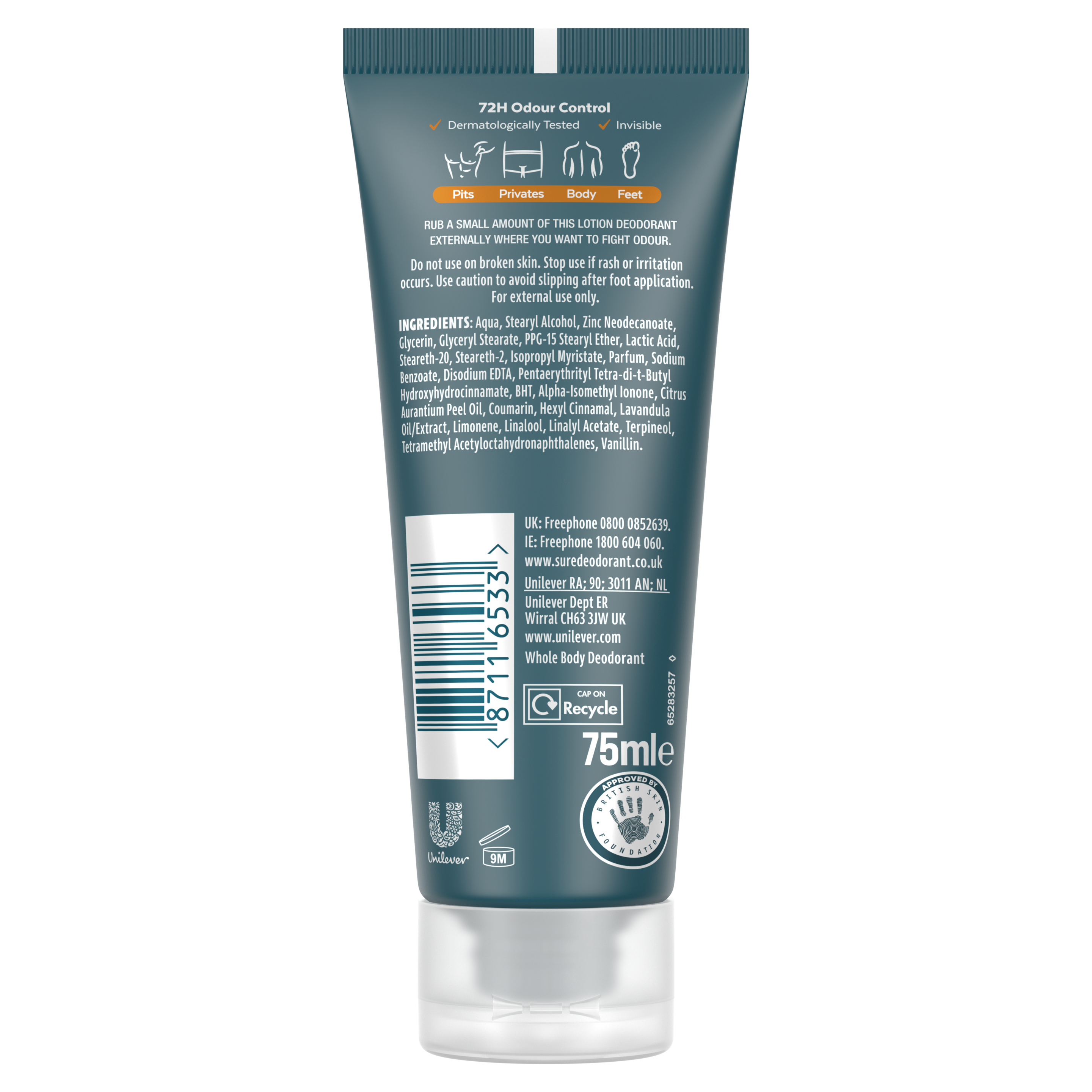 Sure Men Amber Woods men's deodorant cream with a warm & woody fragrance Whole Body Deodorant for 72-hour odour control 6x 75 ml packshot