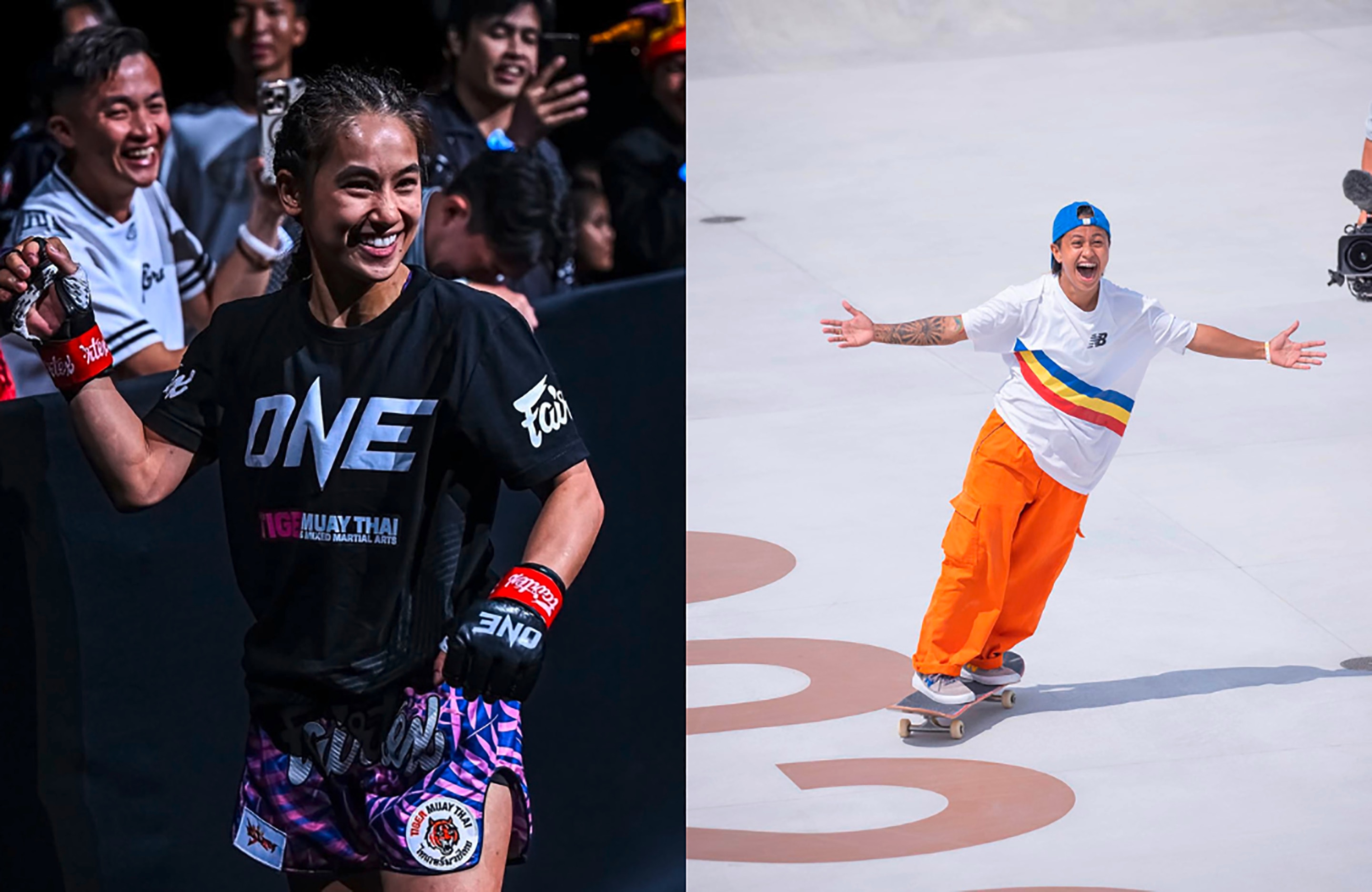 Filipina athletes in winning moments.