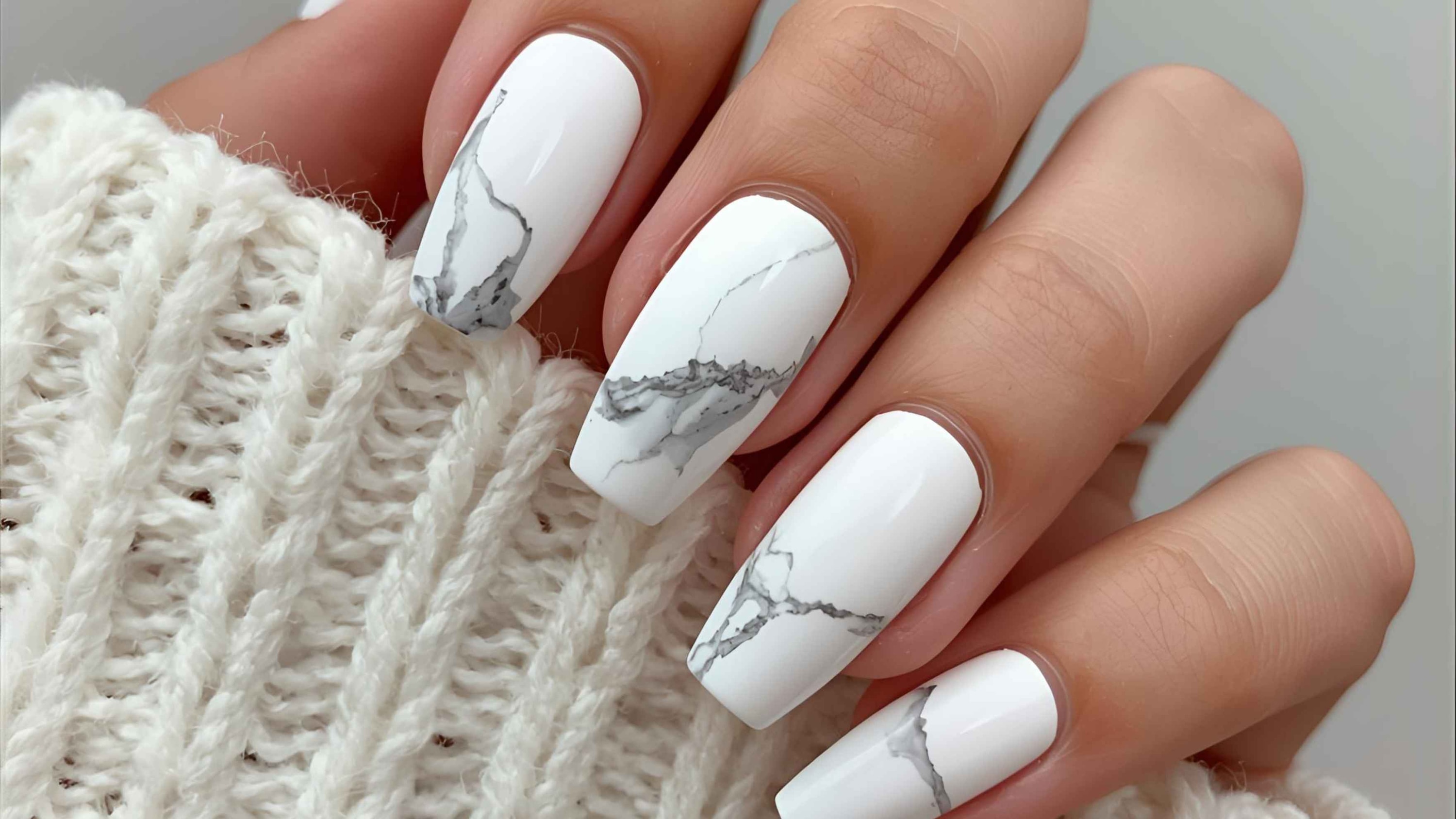 Milky White Marble Nails