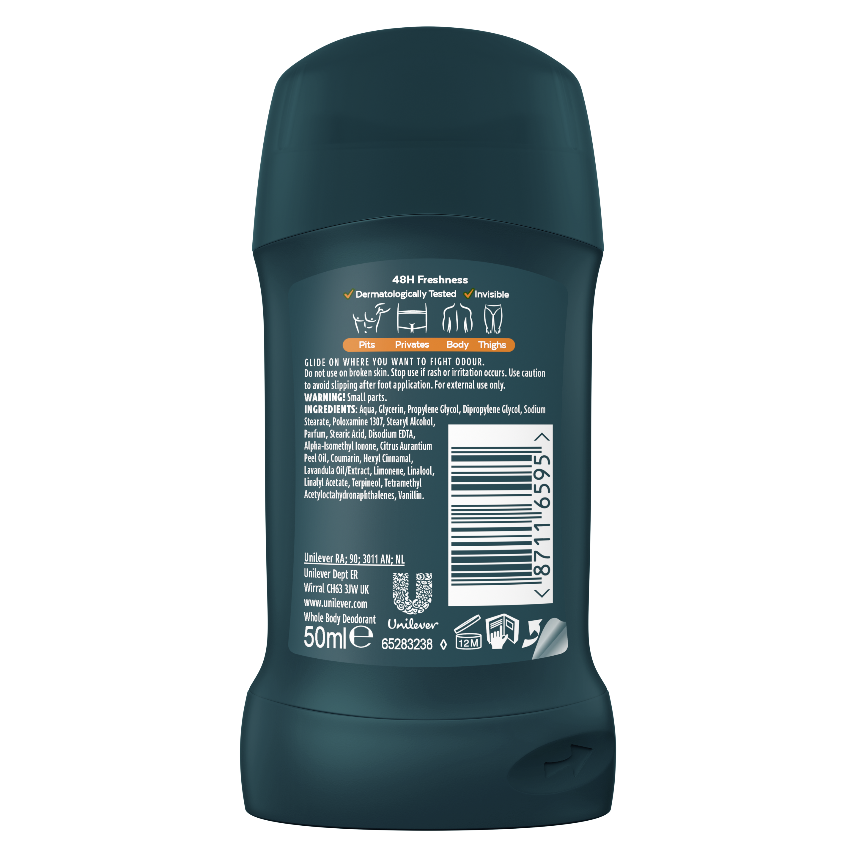 Sure Men Amber Woods men's deodorant stick with a warm & woody fragrance Whole Body Deodorant for 48-hour odour control 6x 50 ml packshot