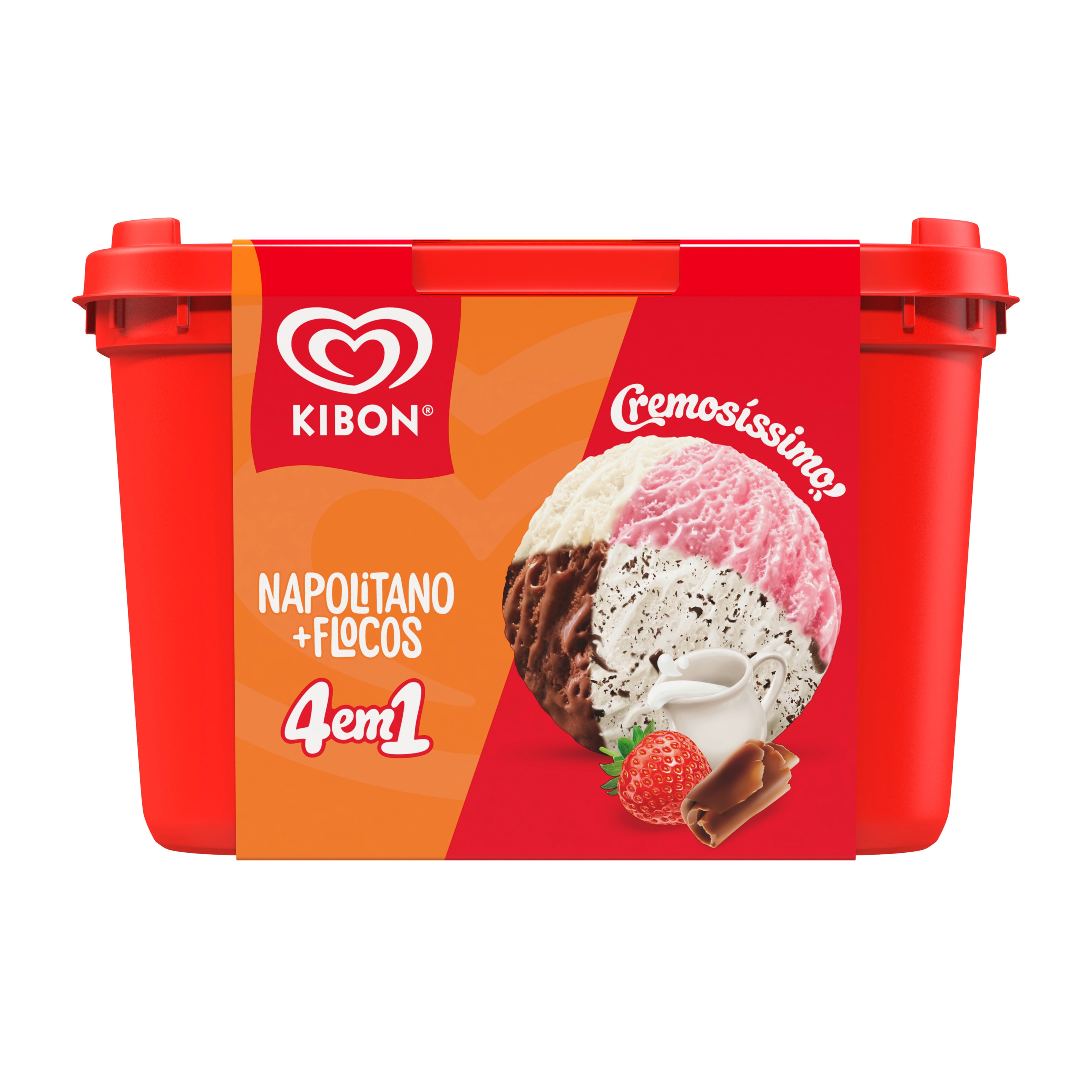 Pote do sorvete cremosíssimo 4 em 1 napolitano e flocos packshot