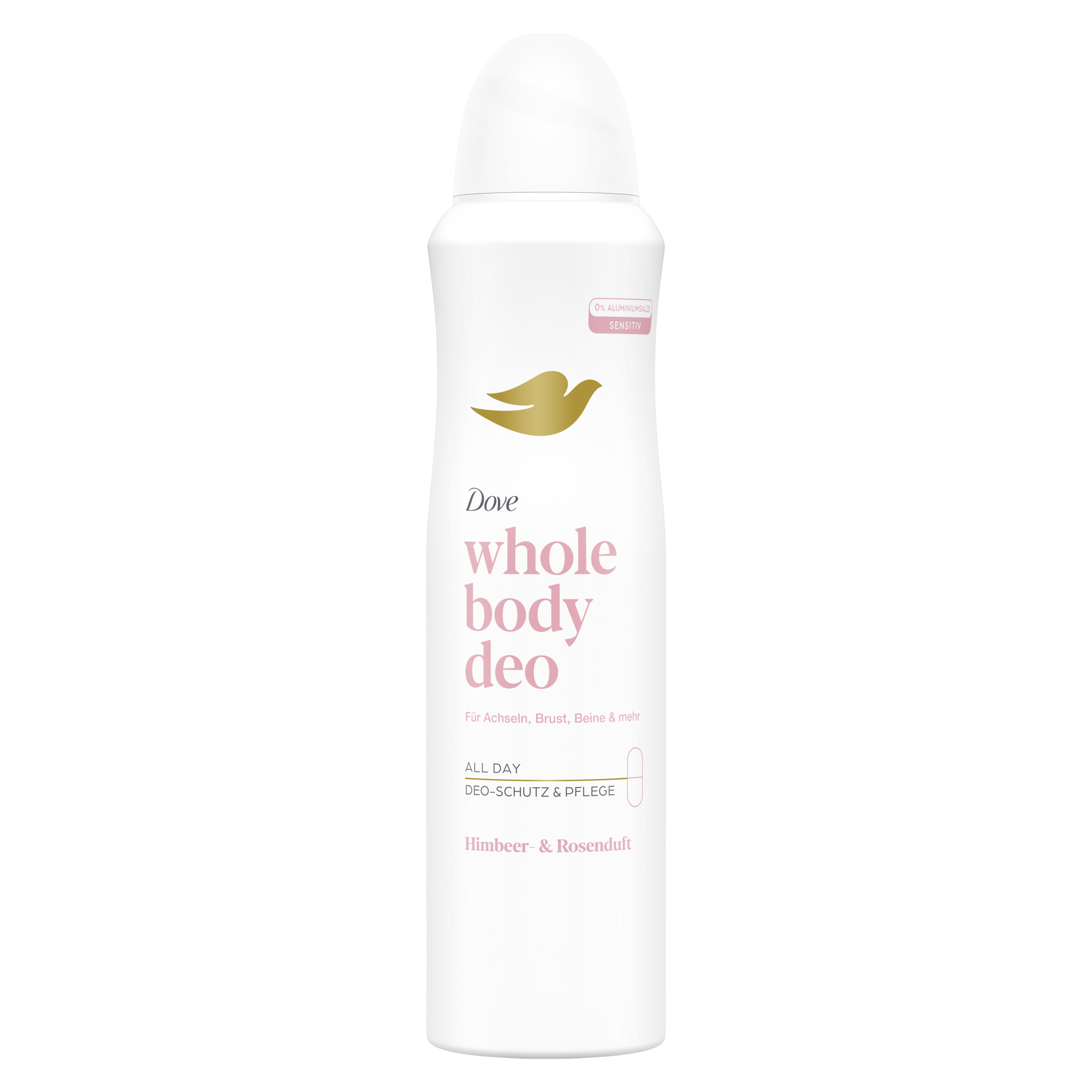 Dove Whole Body Deo-Stick mit Himbeer- & Rosenduft in einem weiß-rosanen Design packshot