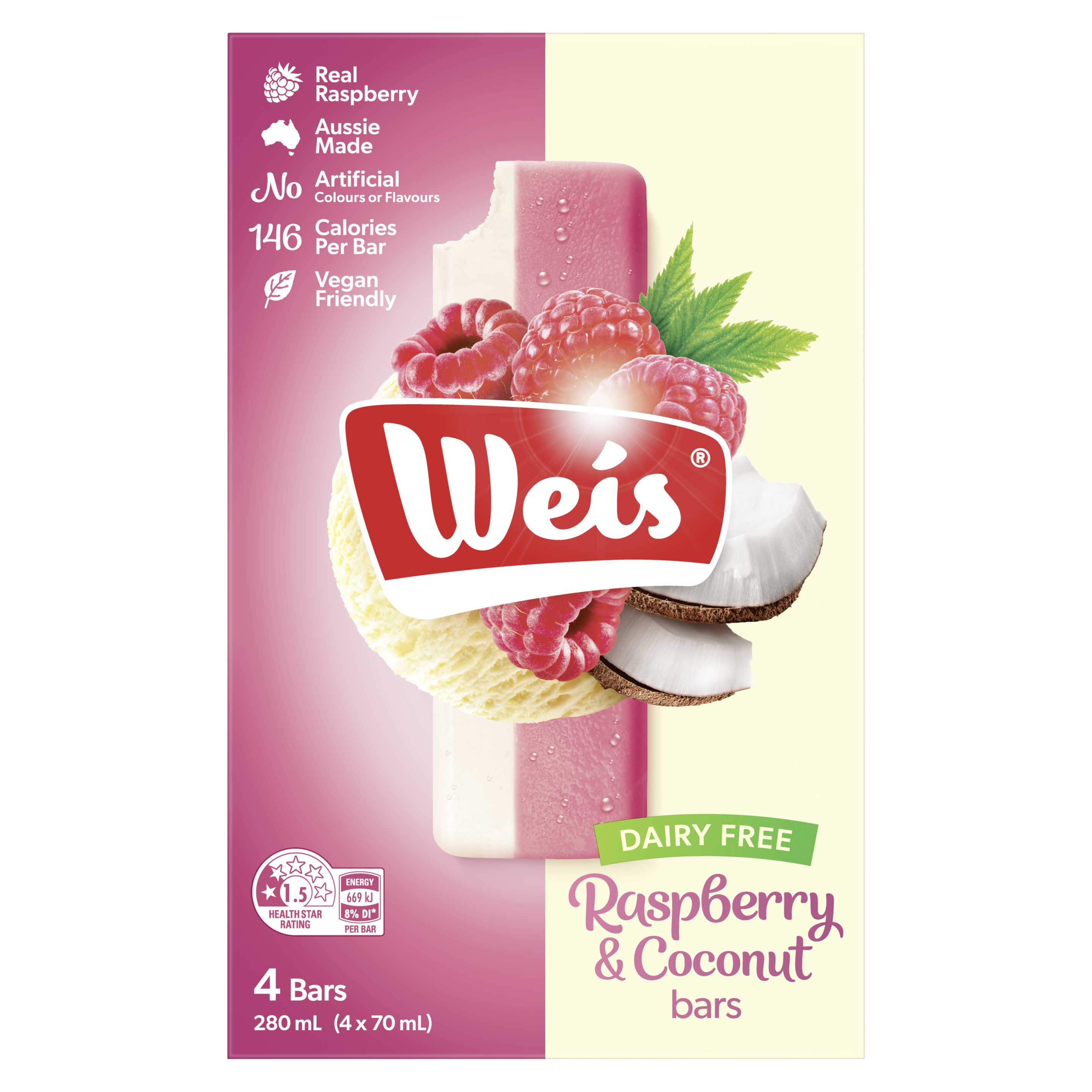 Weis Dairy Free Raspberry and Coconut Bar packshot