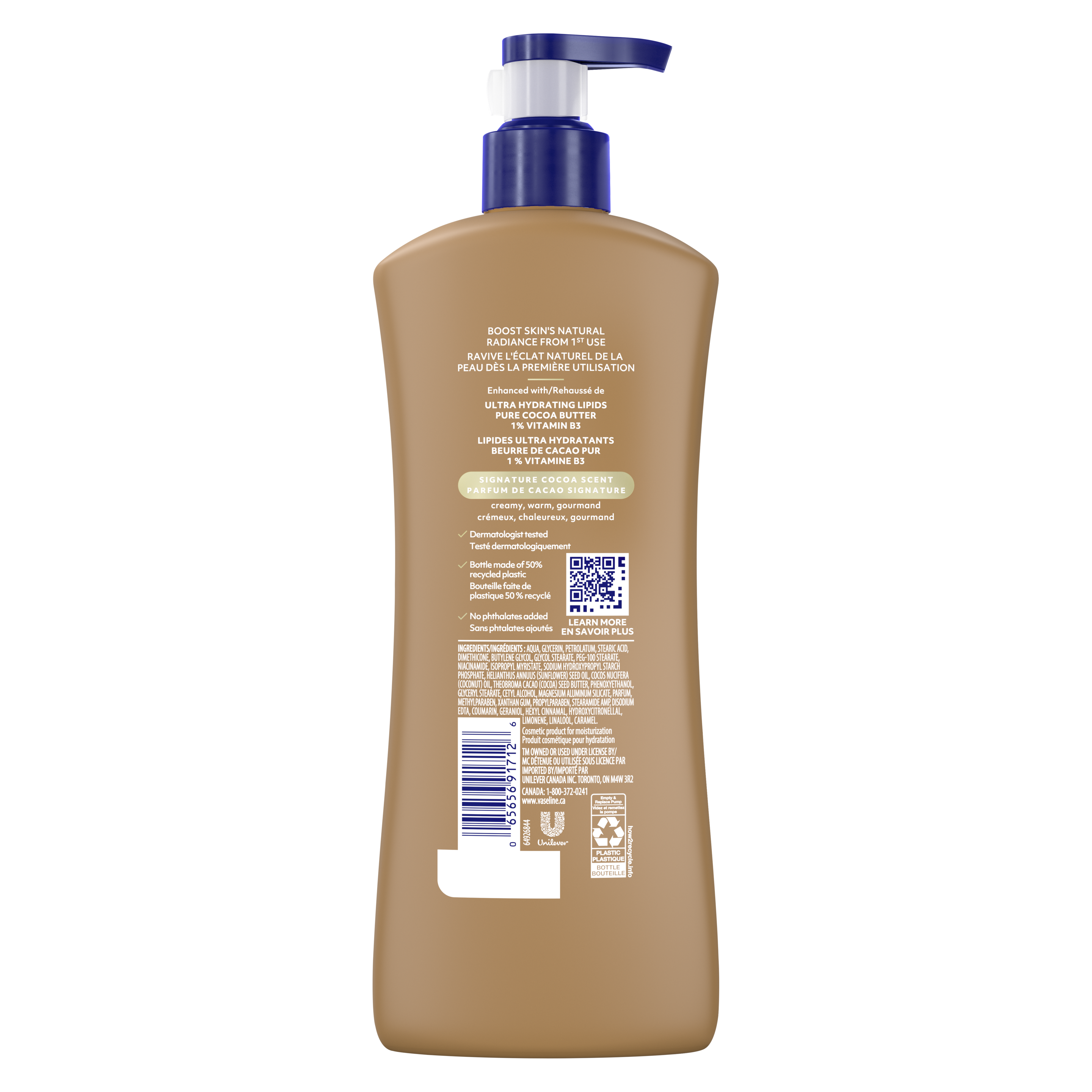Vaseline® Cocoa Radiant Lotion back of pack