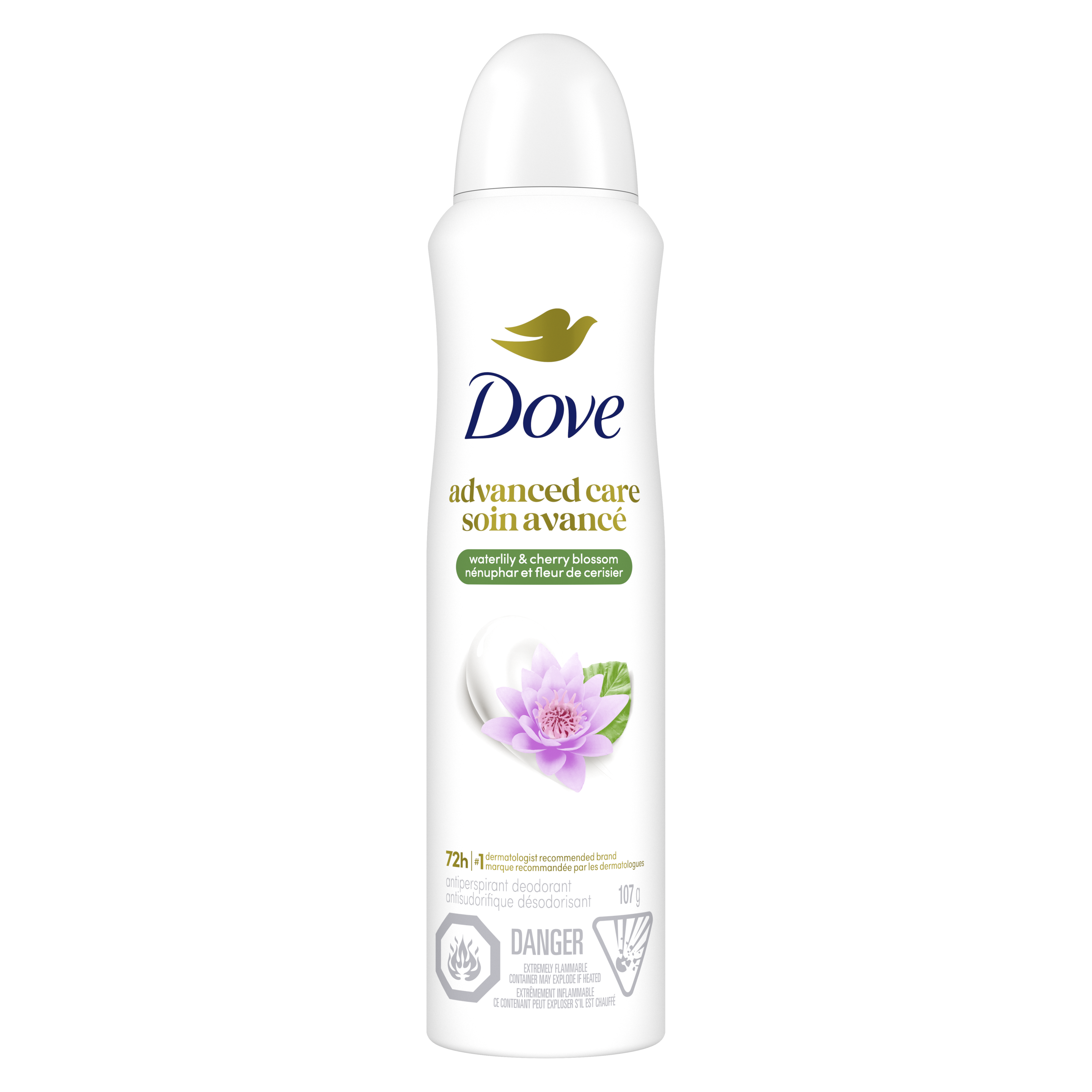 Advanced Care Antiperspirant Dry Spray Waterlily & Cherry Blossom Scent 107g packshot