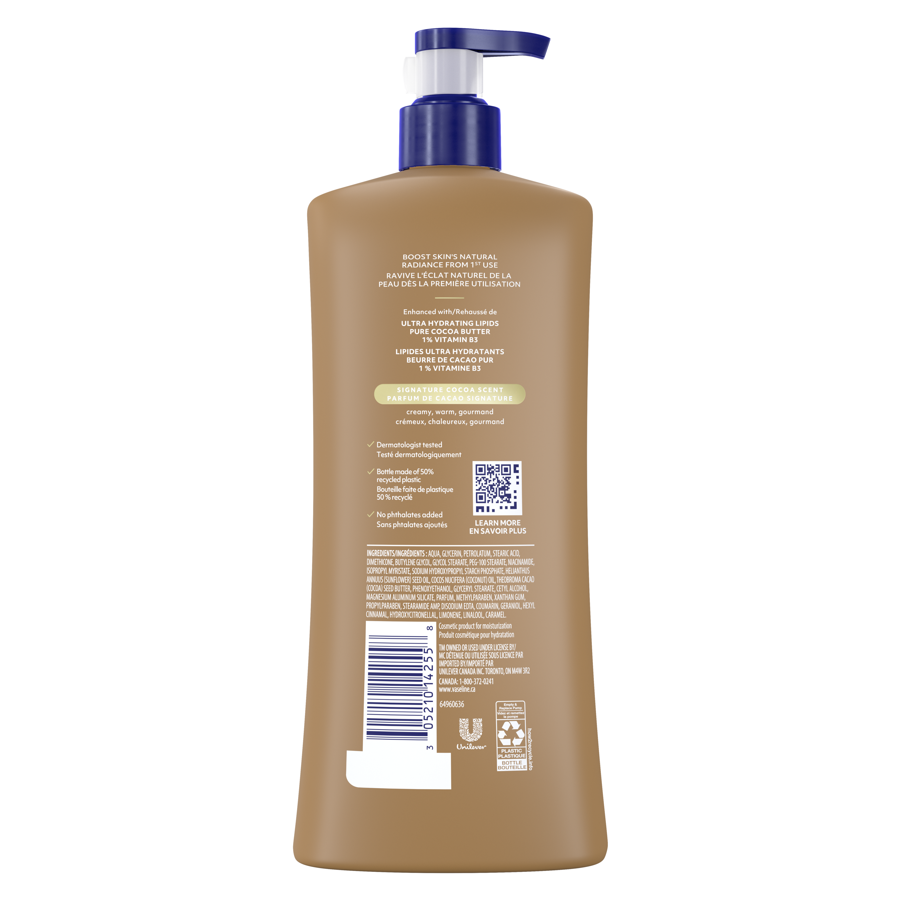 Vaseline® Intensive Care™ Cocoa Radiant Lotion back of pack