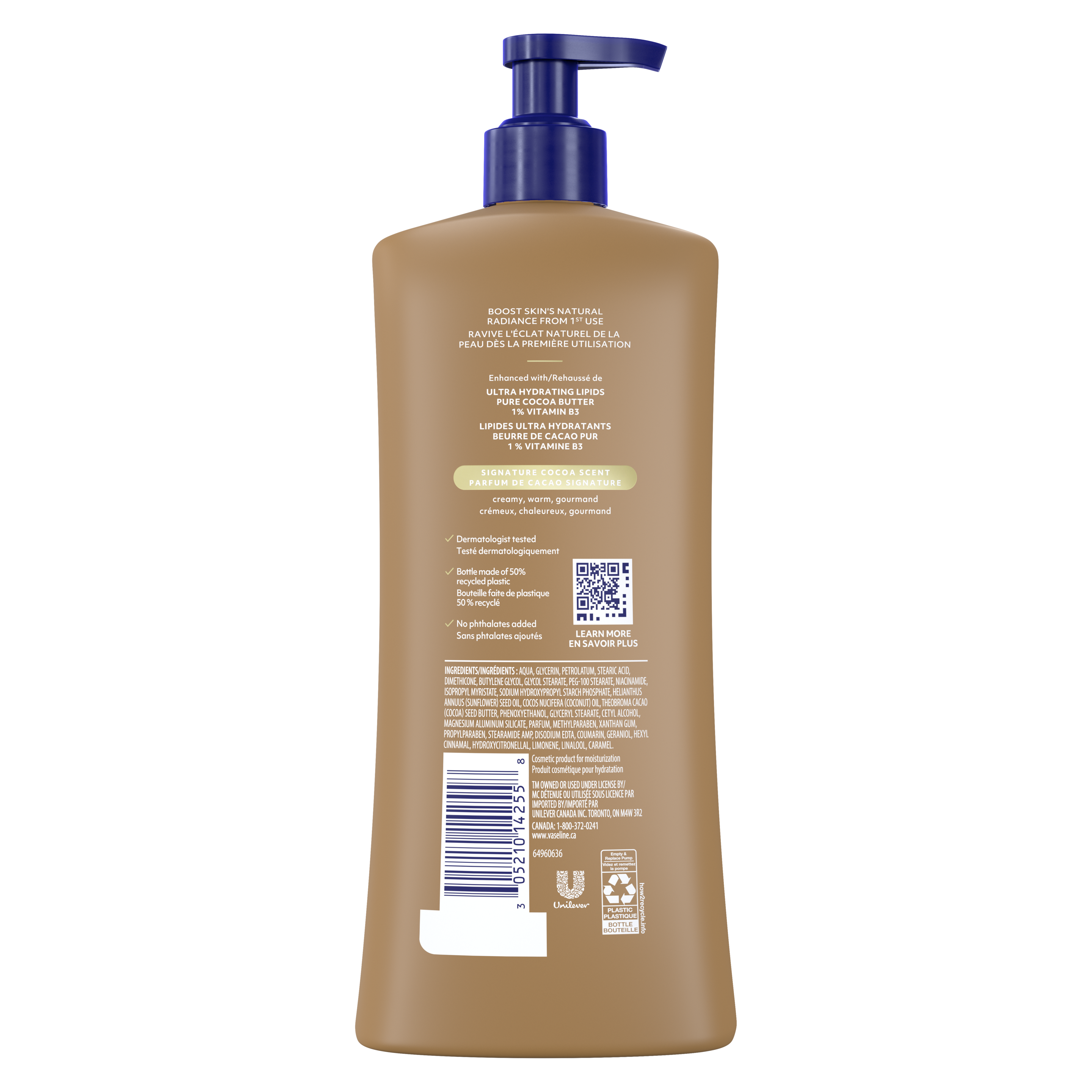 Vaseline® Cocoa Radiant Lotion  back of pack