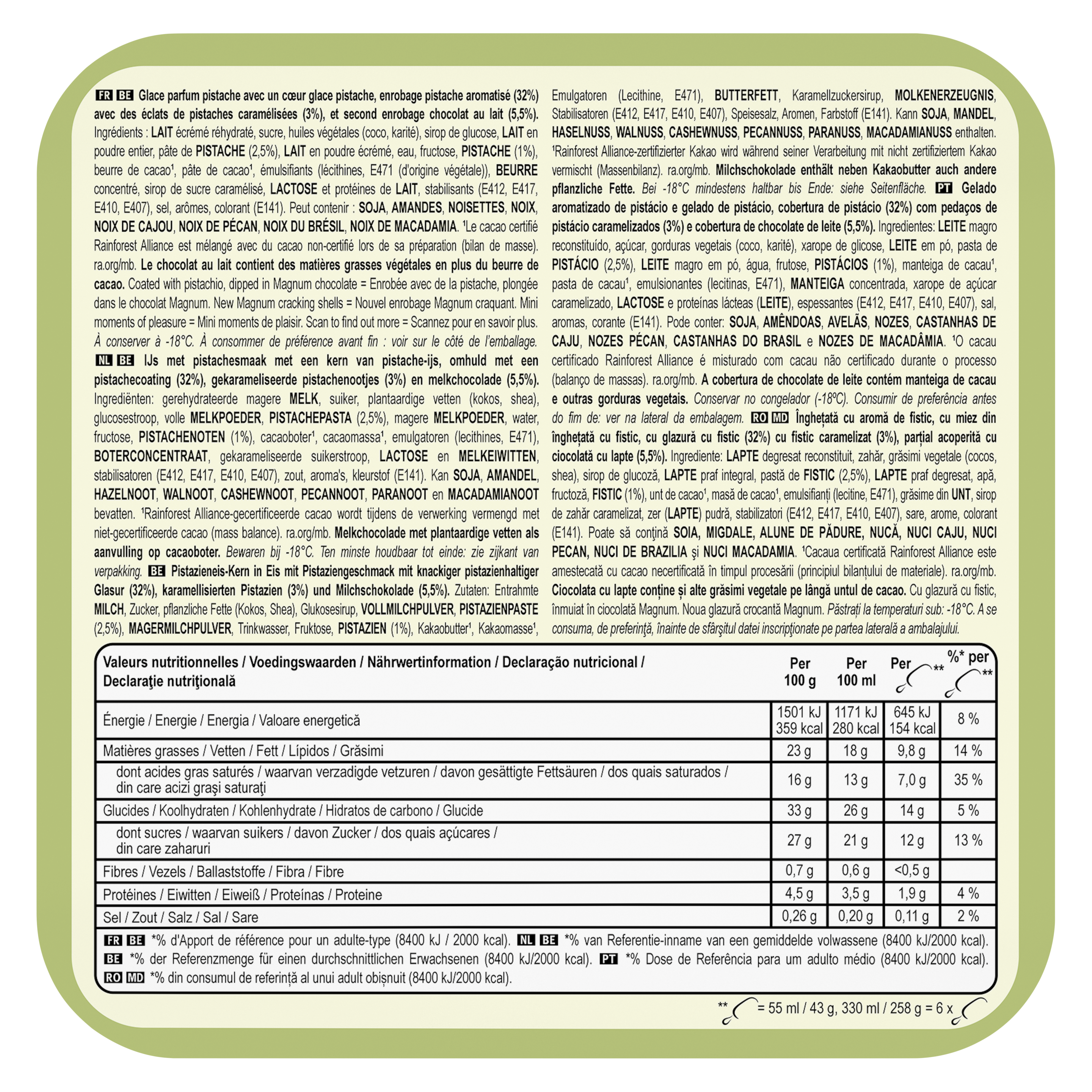 Magnum Bâtonnets de Glace LA PISTACHE MINI 330 ML packshot