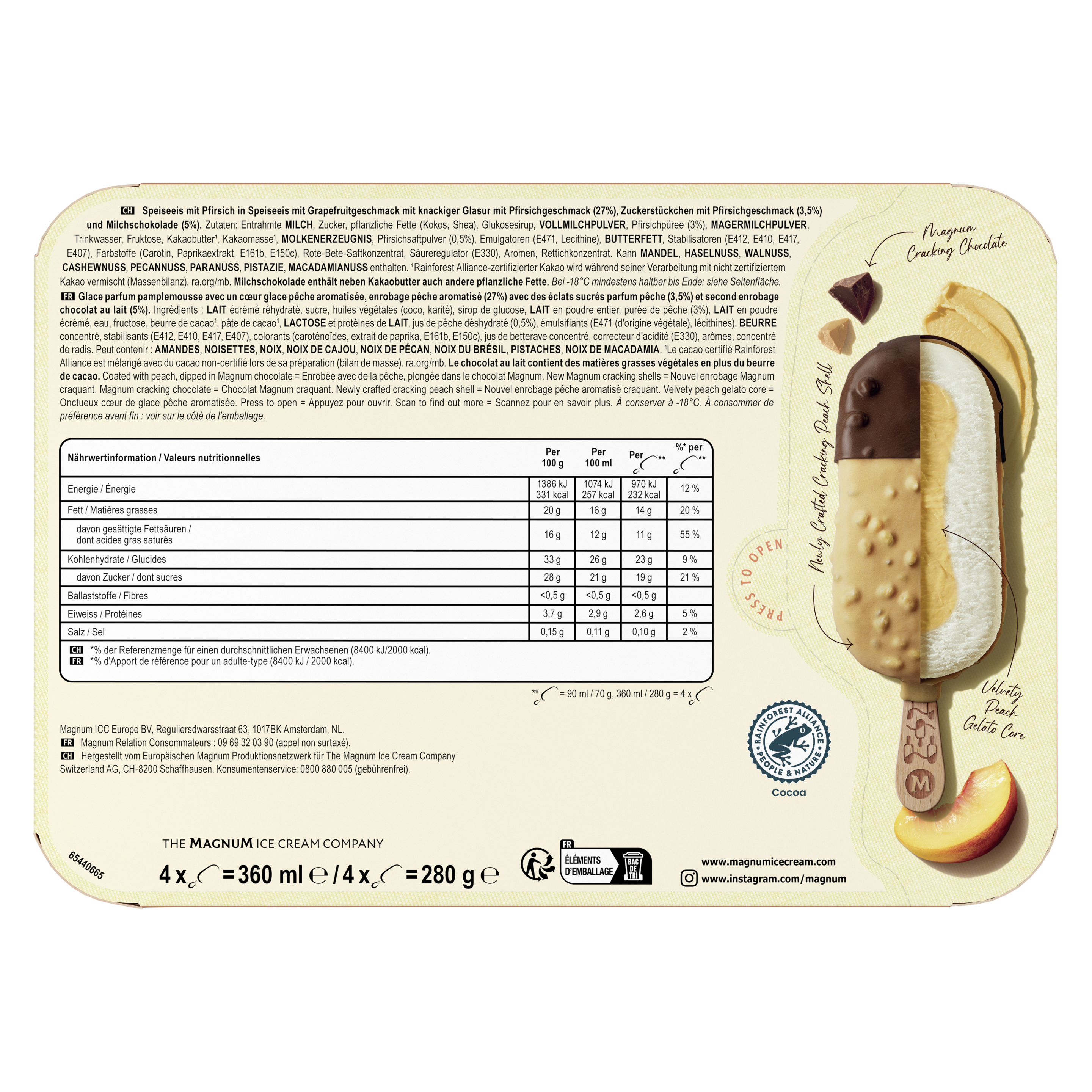 Magnum Bâtonnets de Glace LA PEACH 360 ML packshot