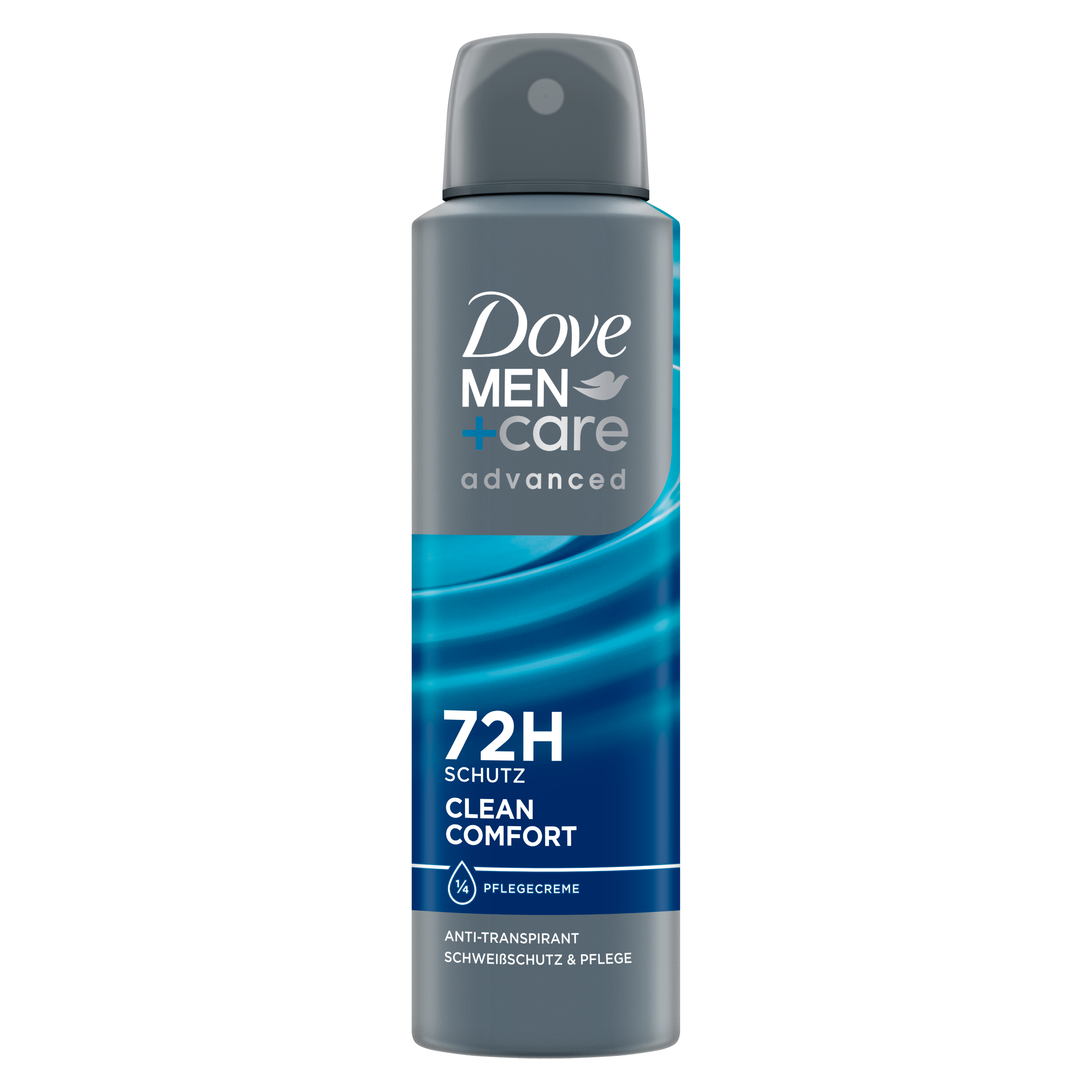 MEN+care advanced Anti-Transpirant-Spray Clean Comfort in einem grau-türkisen Design packshot