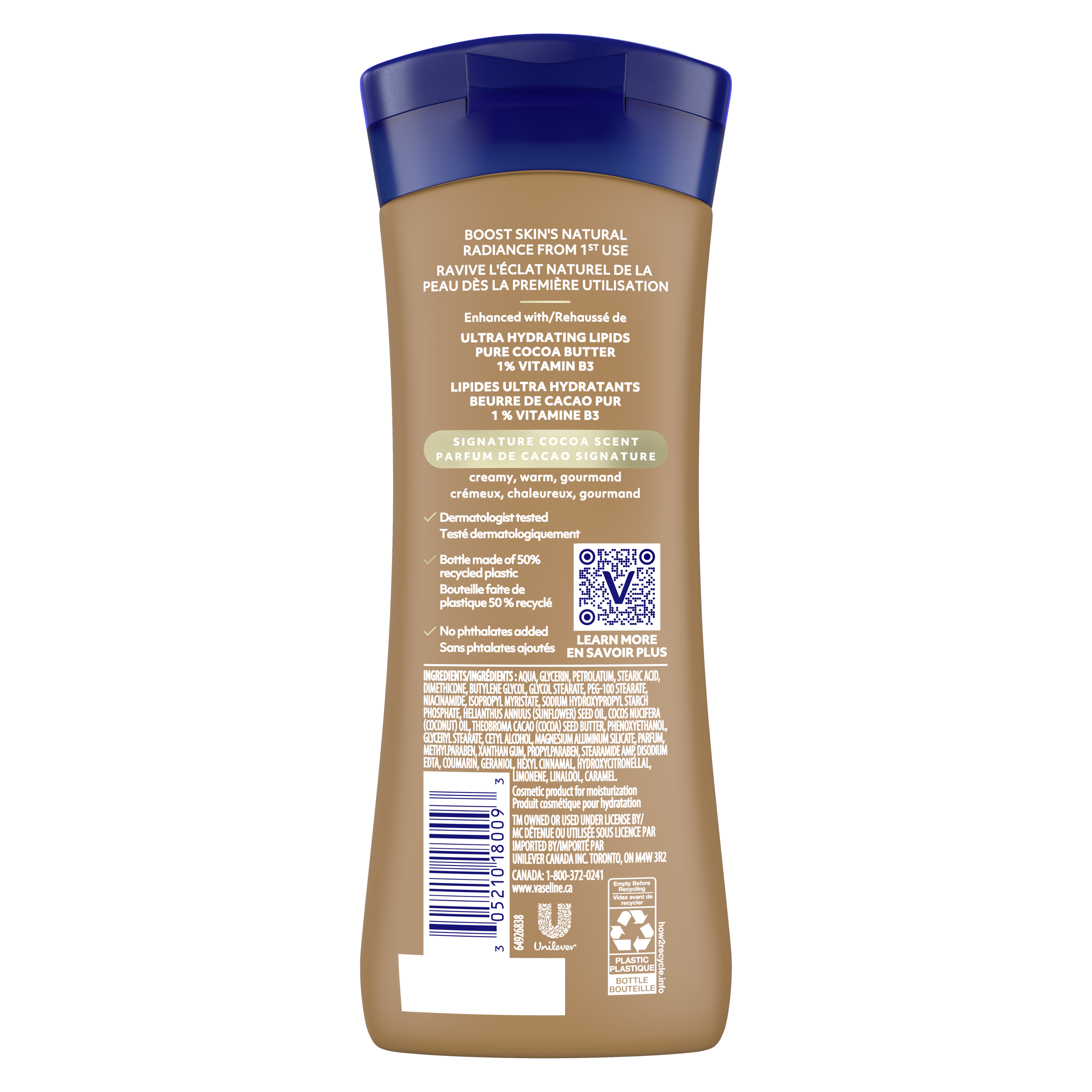 Vaseline® Cocoa Radiant Lotion  back of pack