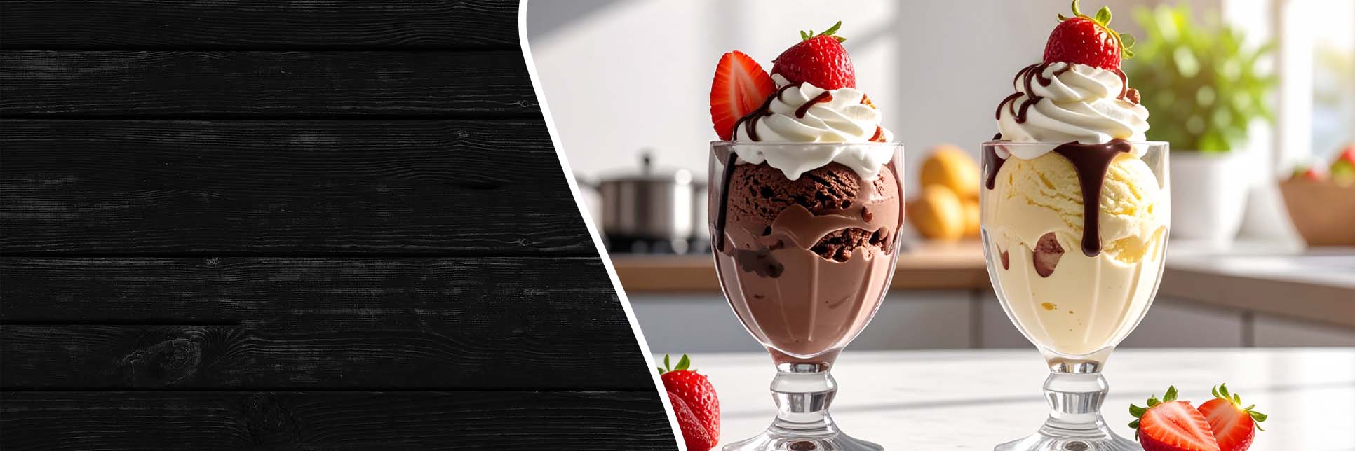 A chocolate and vanilla sundae made with strawberries and Breyers ice cream