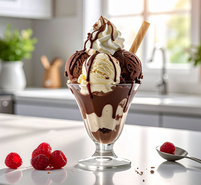 Chocolate and Vanilla sundae made with Breyers