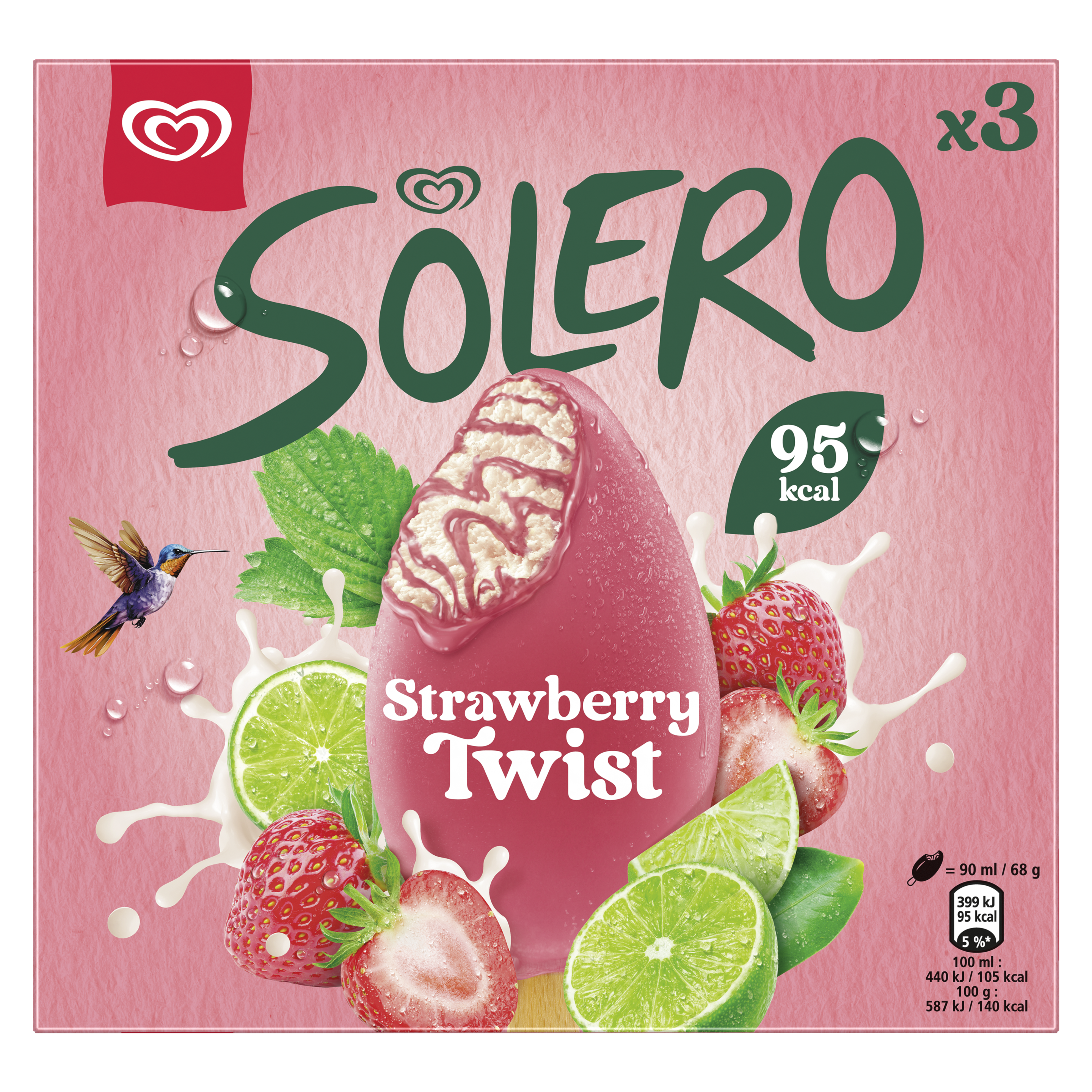 Solero  Strawberry Twist ice lolly 3x 90 ml packshot