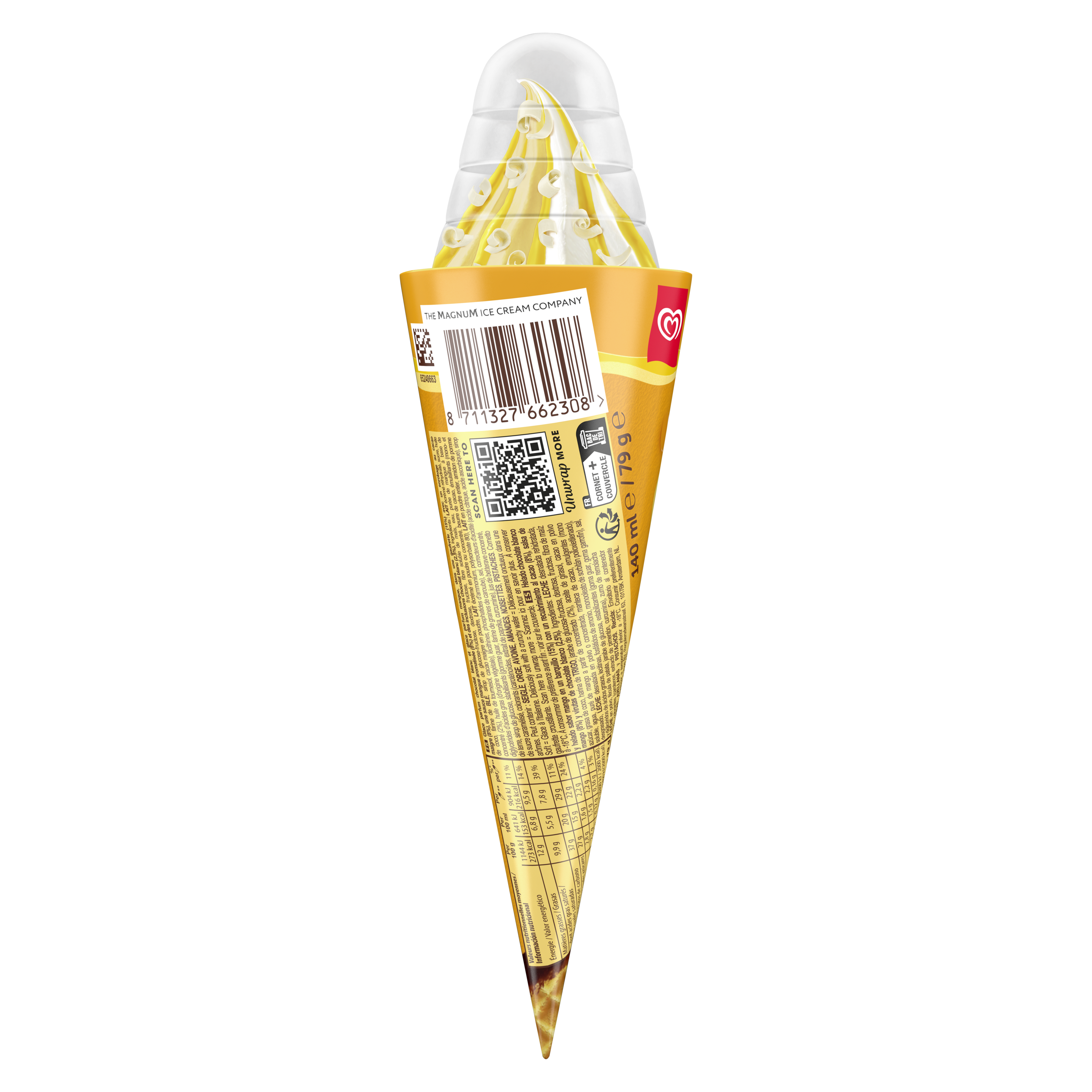 Cornetto Glace à l'italienne parfums Mangue & Chocolat Blanc packshot