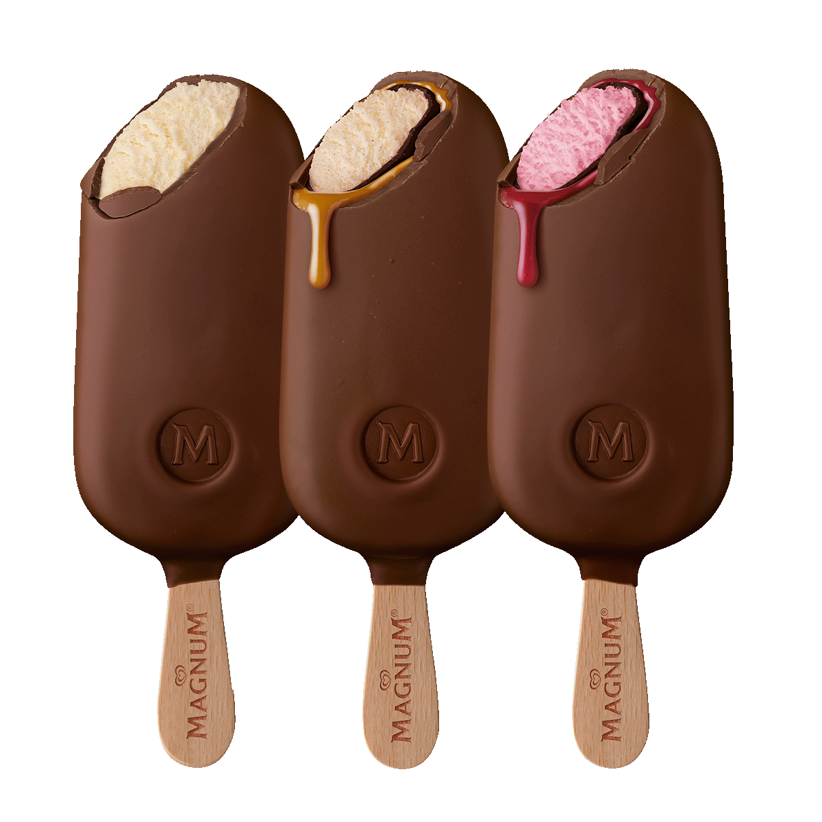 Selection of Magnum Bars including Milk Chocolate, Double Caramel and Double Raspberry