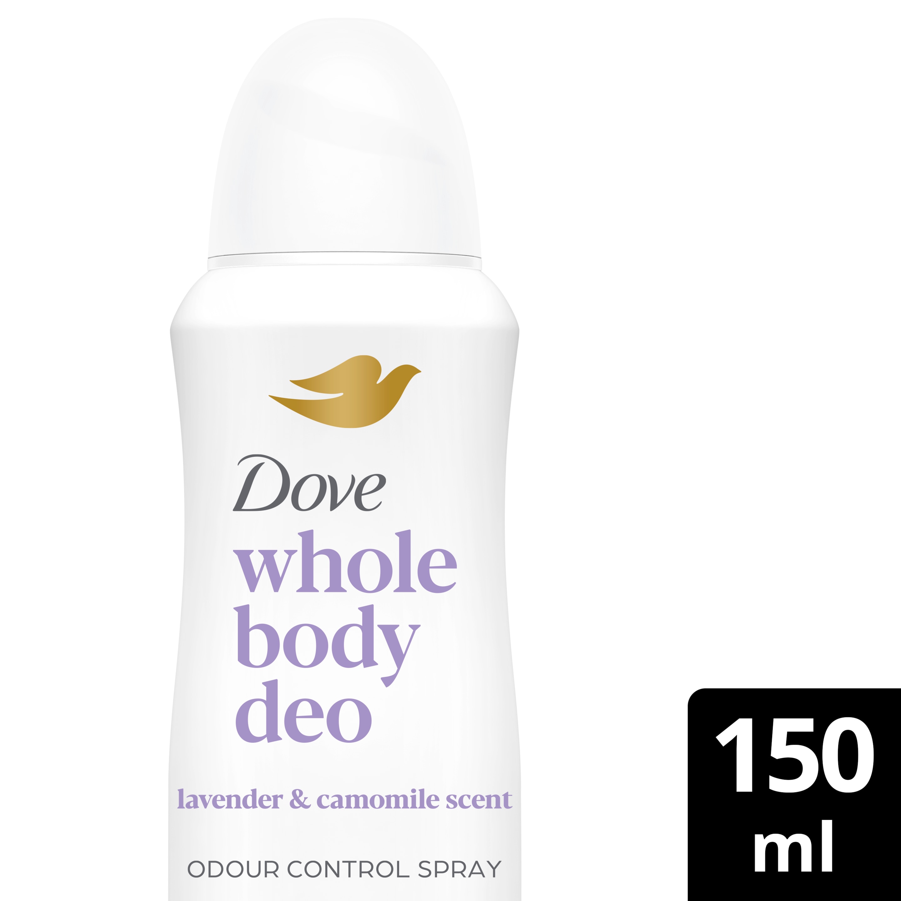 Dove  Lavender & Camomile 0% aluminium deodorant Whole Body Deodorant Spray for all-day odour control 150 ml packshot