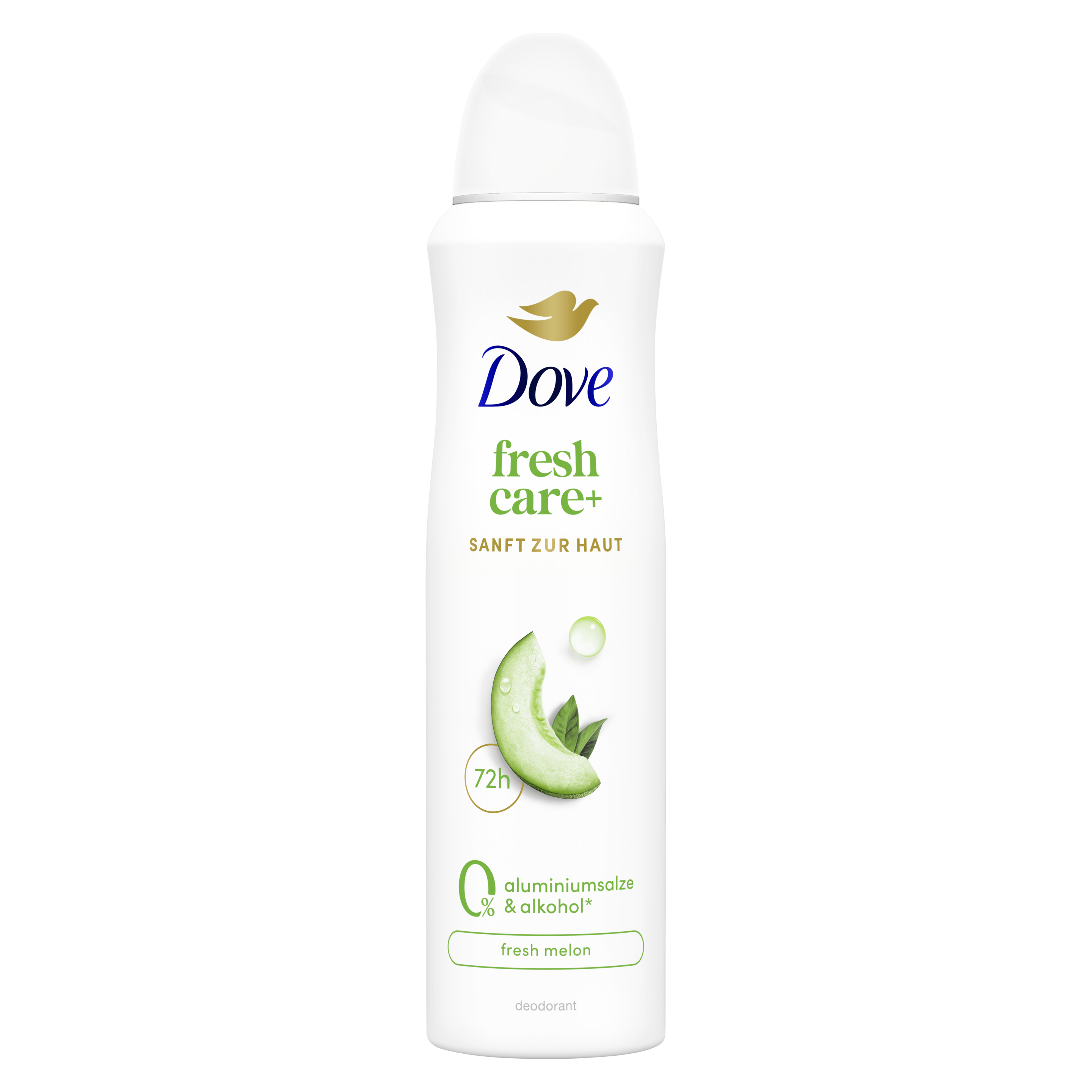 Dove Fresh Care+ Fresh Rose mit antibakteriellem Zink-Komplex Deodorant Spray in einem weiß-Design mit grünem Melonen Ingredient packshot