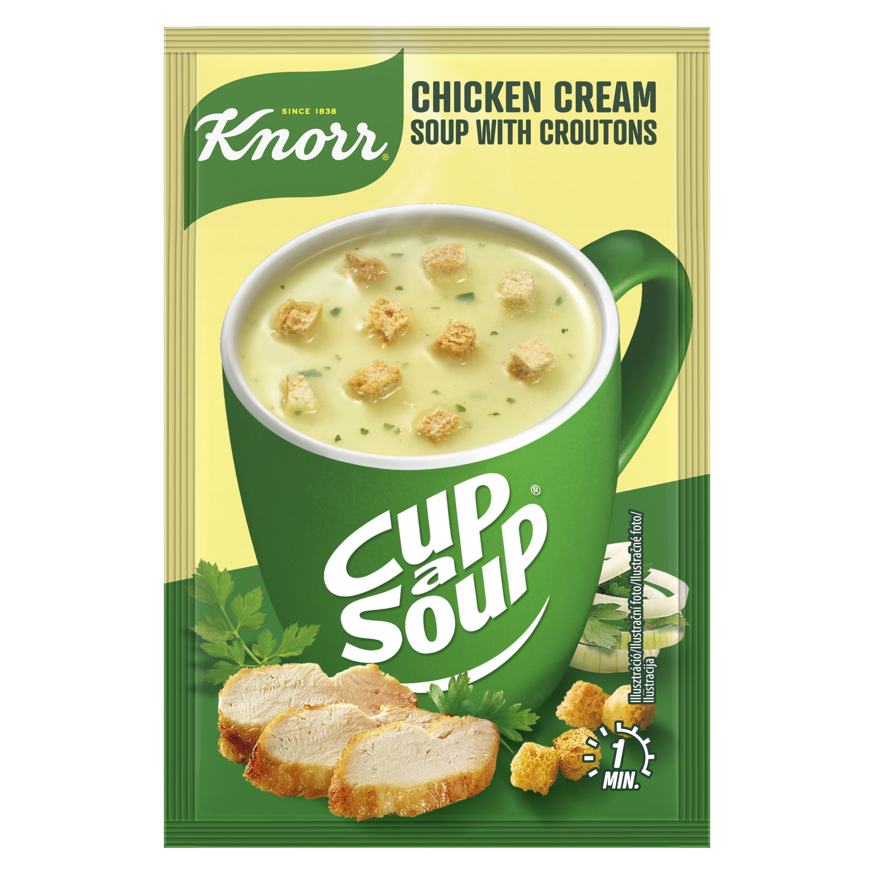 KNORR CUP A SOUP KREMNA KOKOŠJA JUHA S POPEČENIM KRUHKI packshot