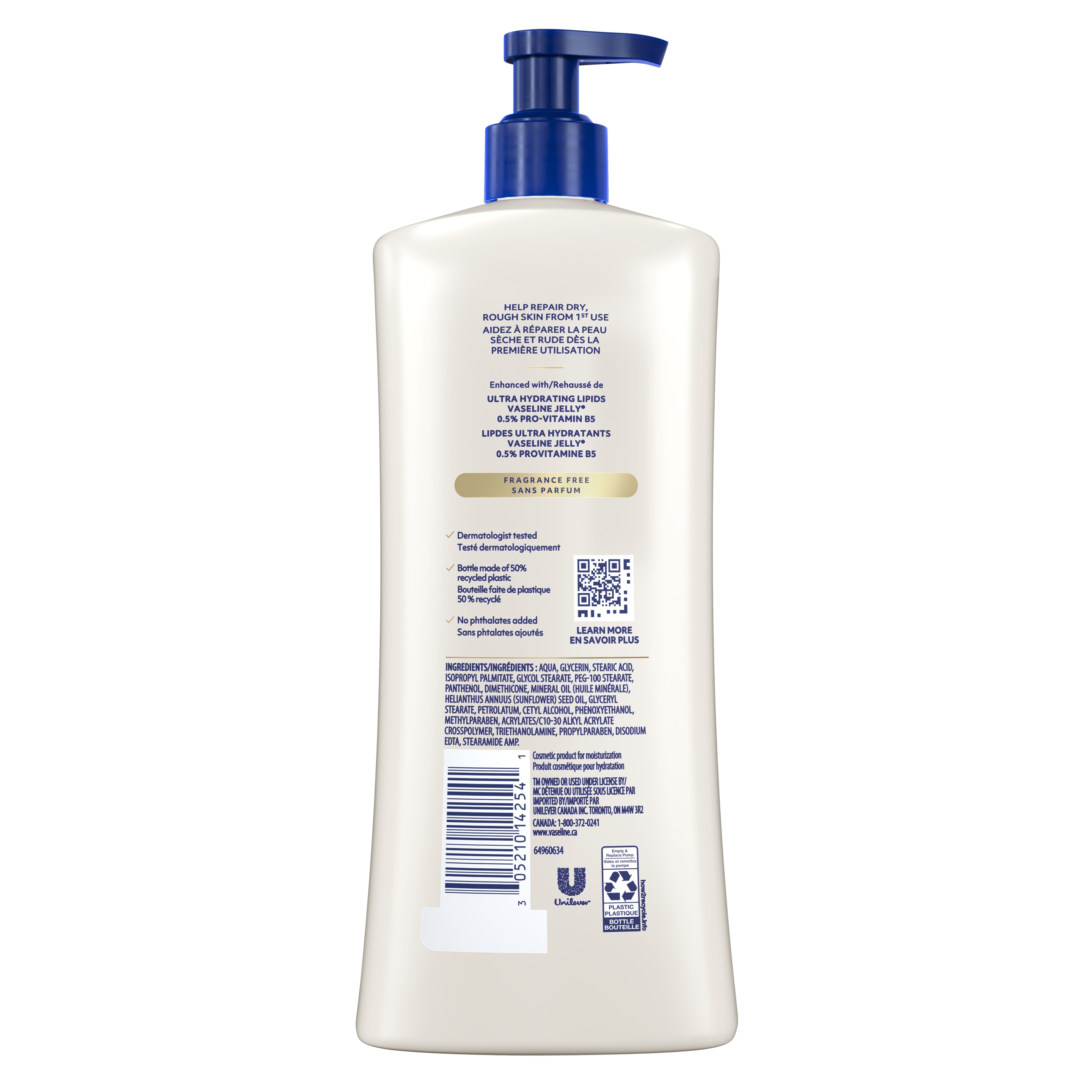 Vaseline® Intensive Care™ Advanced Repair Unscented Lotion back of pack
