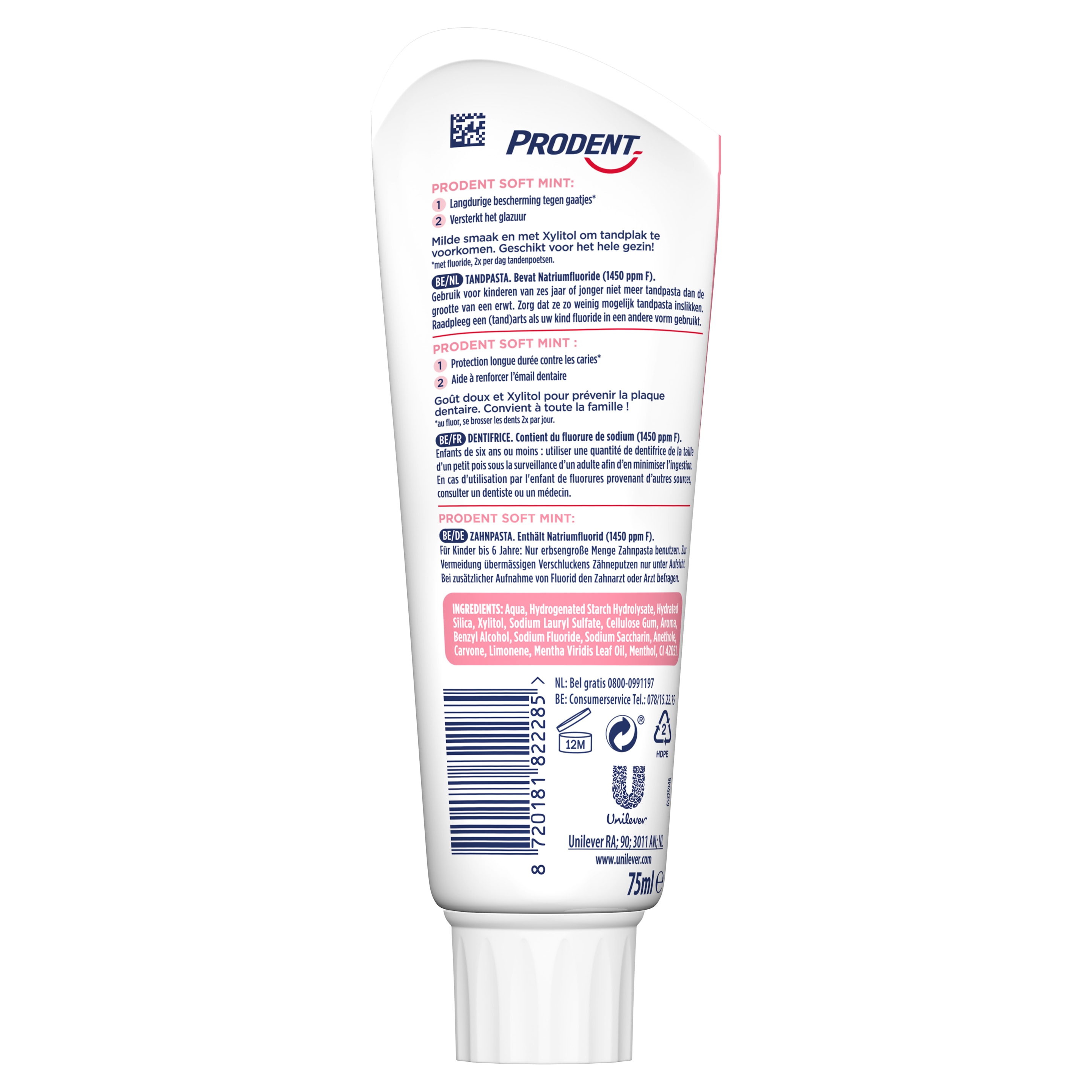 Prodent Soft Mint 75 ml - Achterkant tube