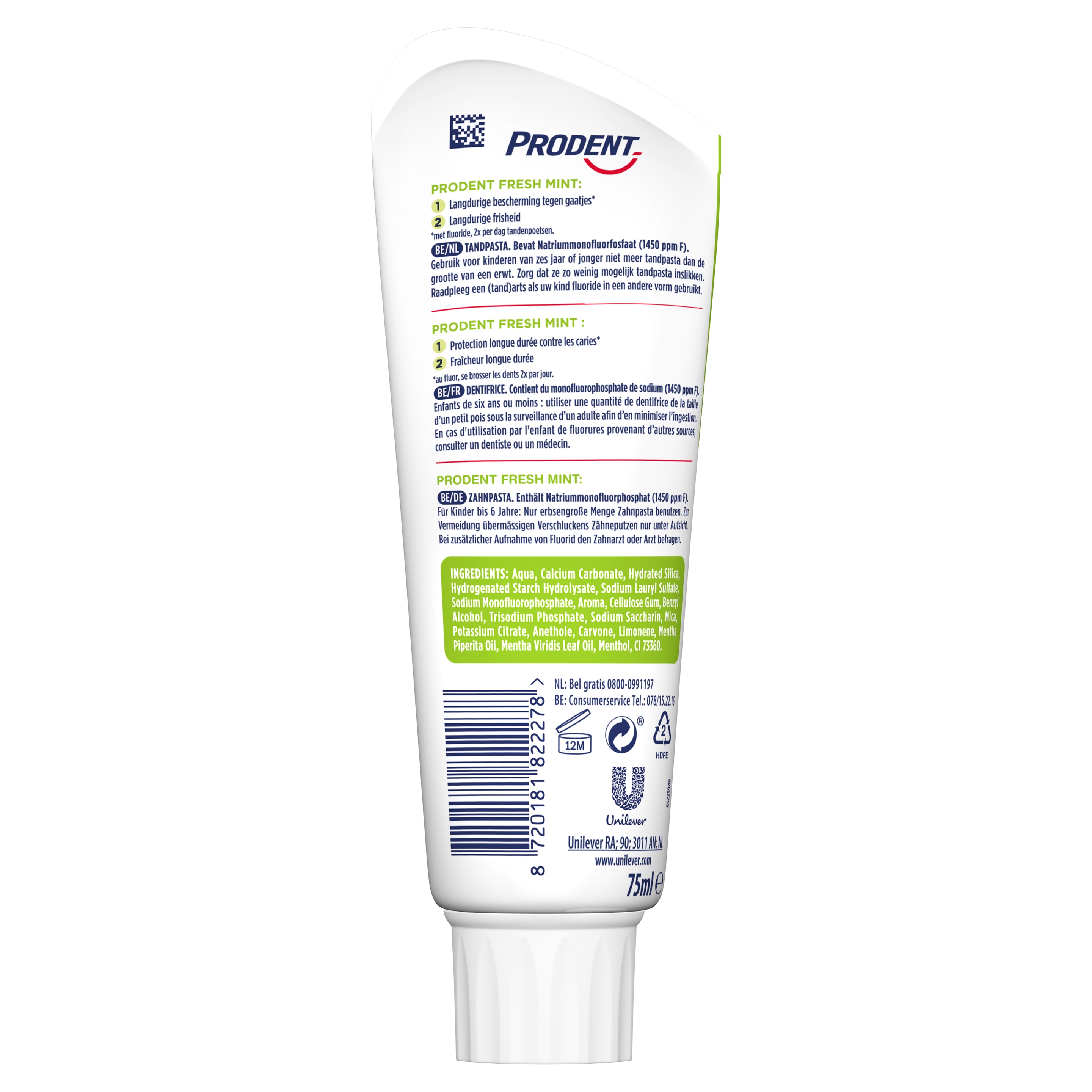 Prodent Fresh Mint 75 ml - Achterkant tube