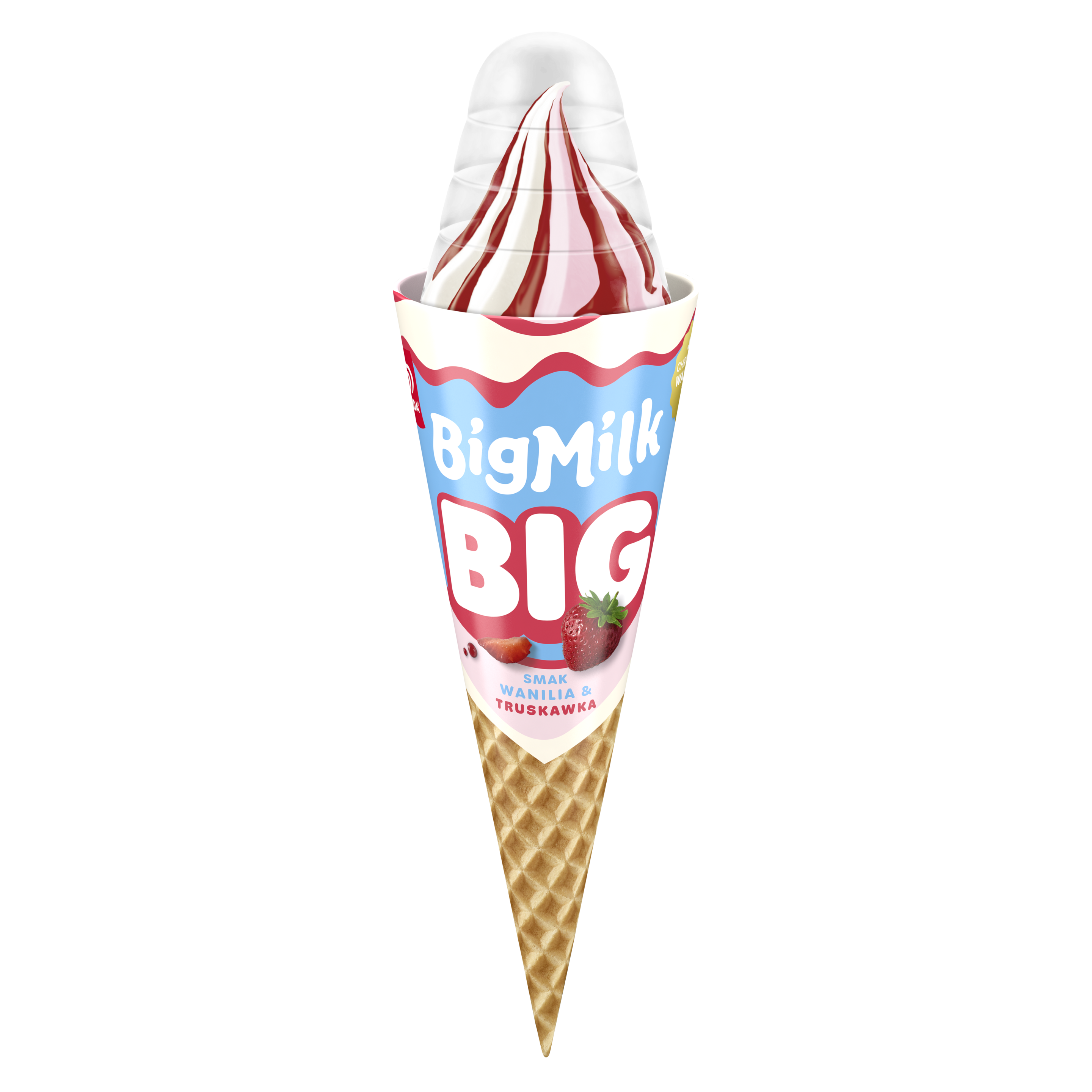 BIG MILK Rożek BIG Lody Waniliowe z sosem truskawkowym 140ml packshot