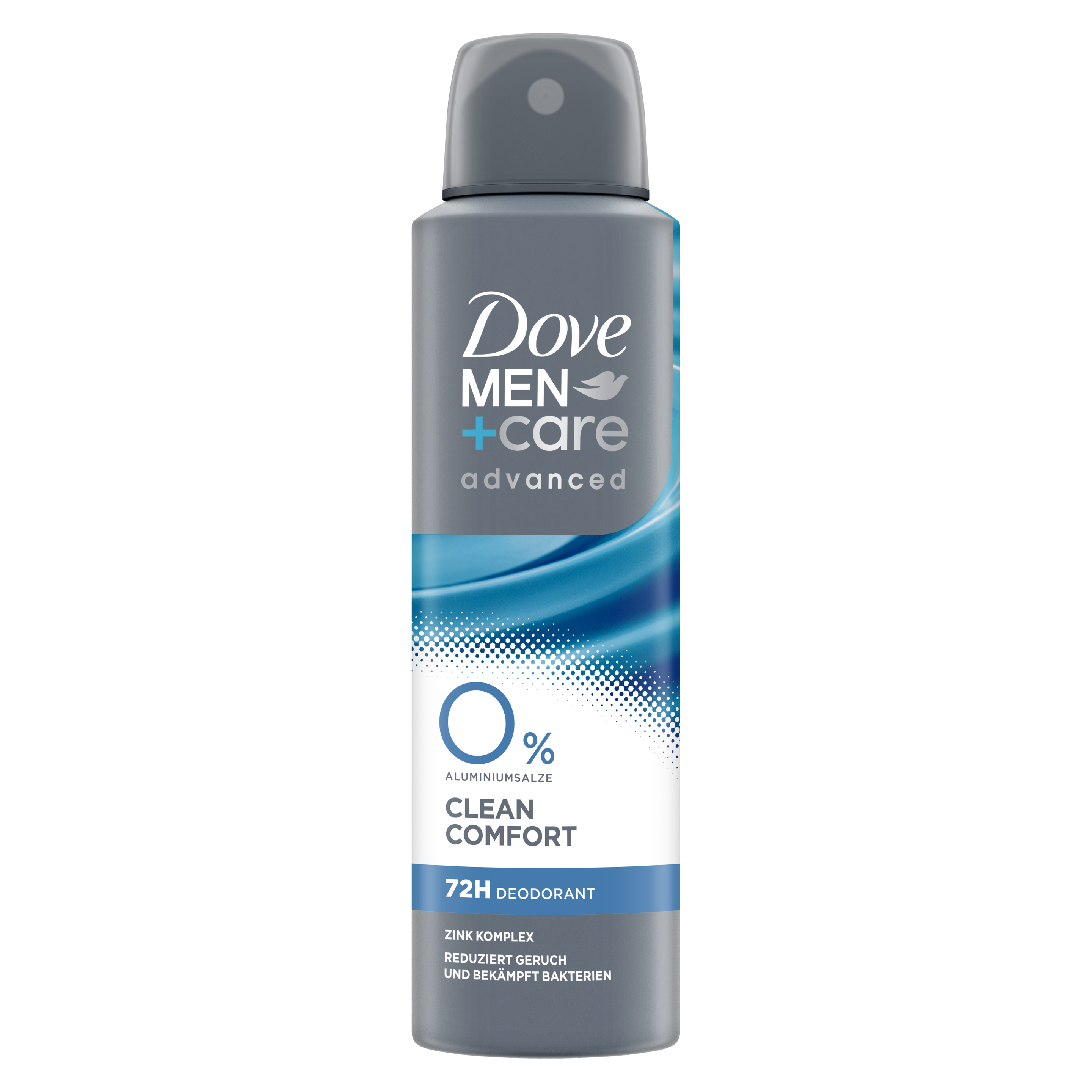 MEN+care 0% Aluminiumsalze mit Zink-Komplex Deospray Clean Comfort in einem grau-türkisen Design packshot