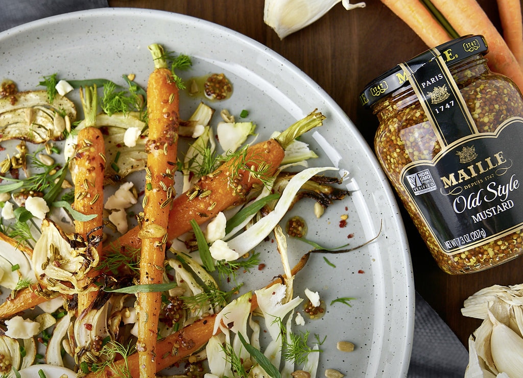 Maille Roasted Carrot and Fennel Sheet Pan Salad