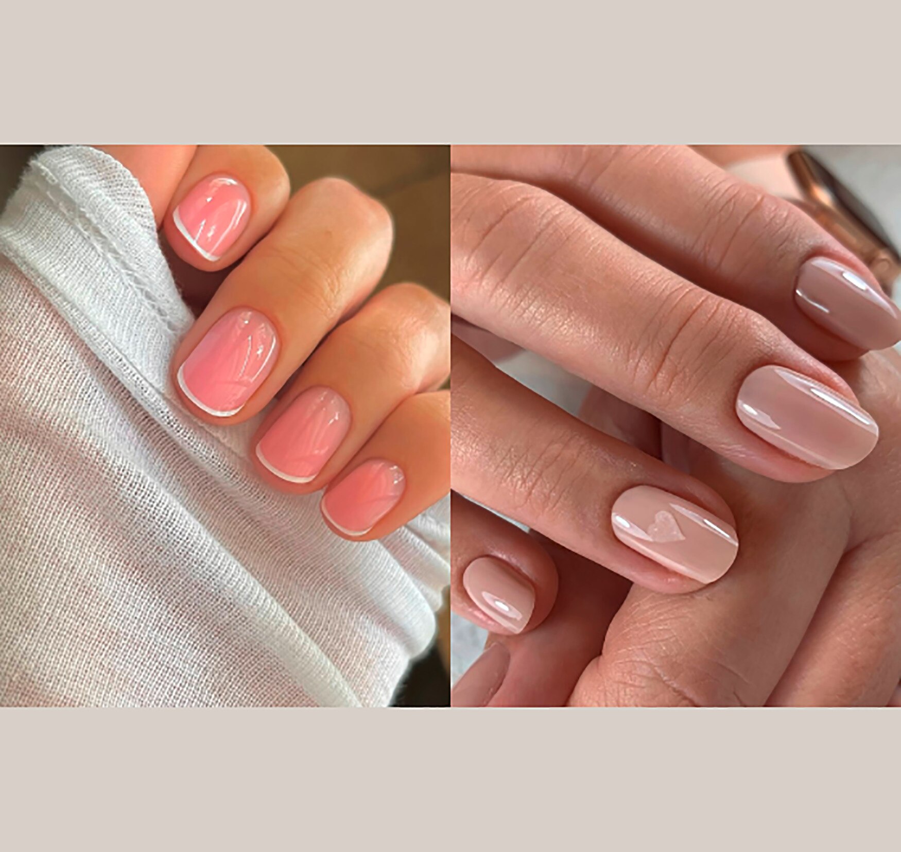 Close-up photos of nails with minimalist nail-art designs.