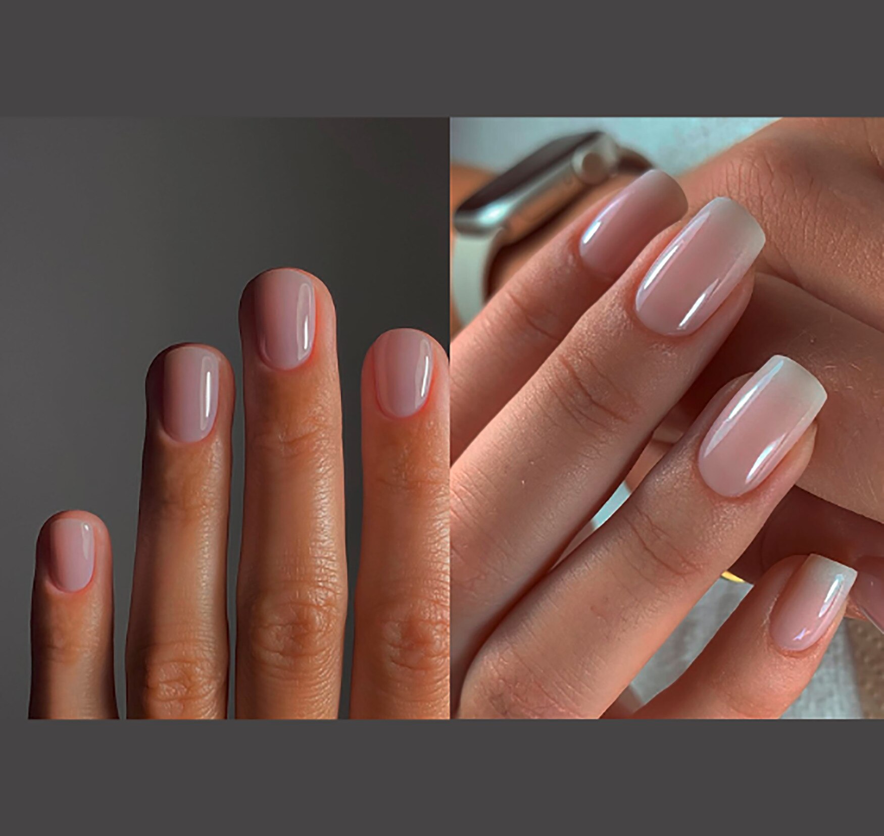 Close-up photos of hands with well-groomed nails and cuticles.