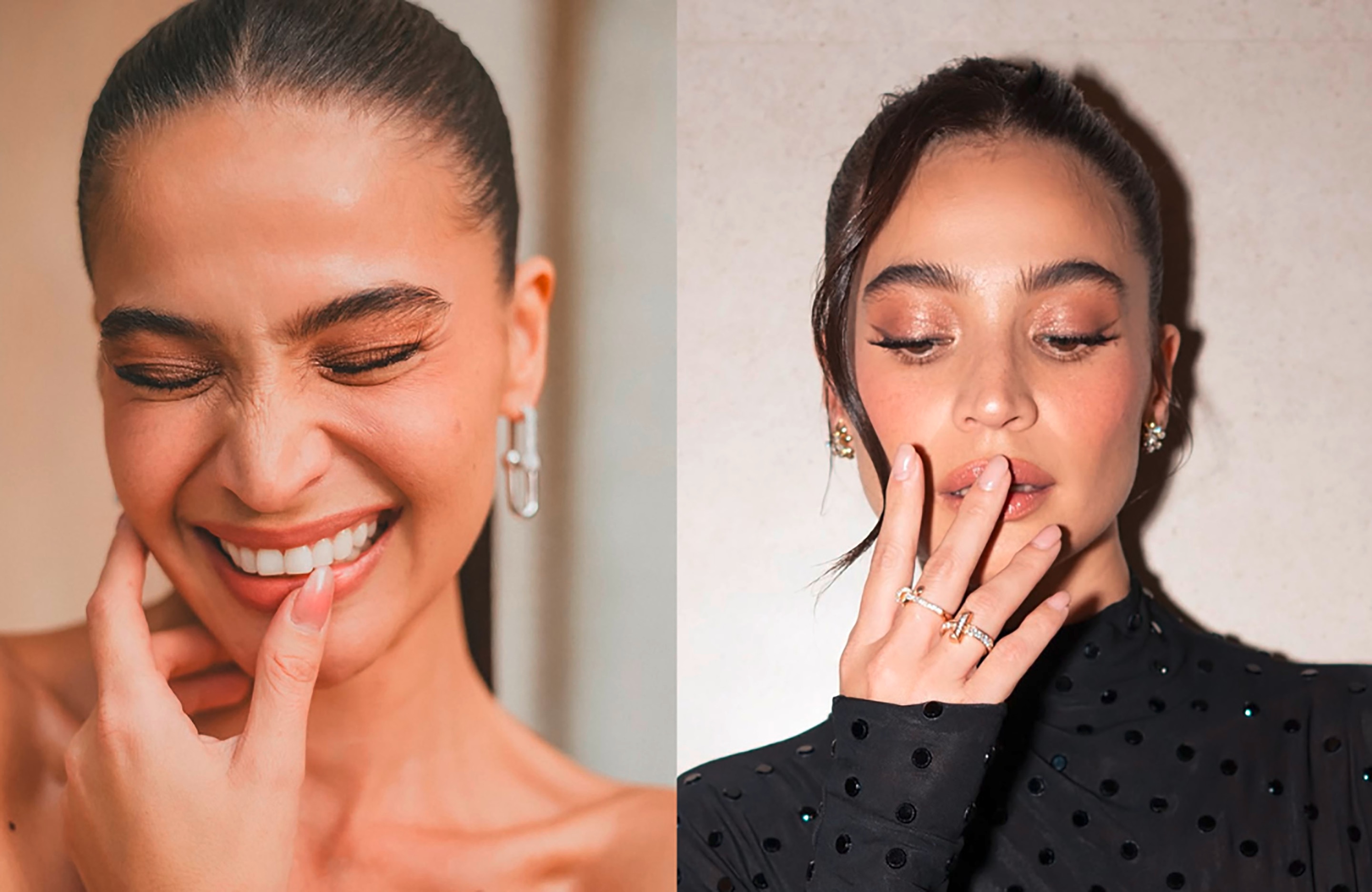 Actress Anne Curtis wears two different styles of clean girl nails.