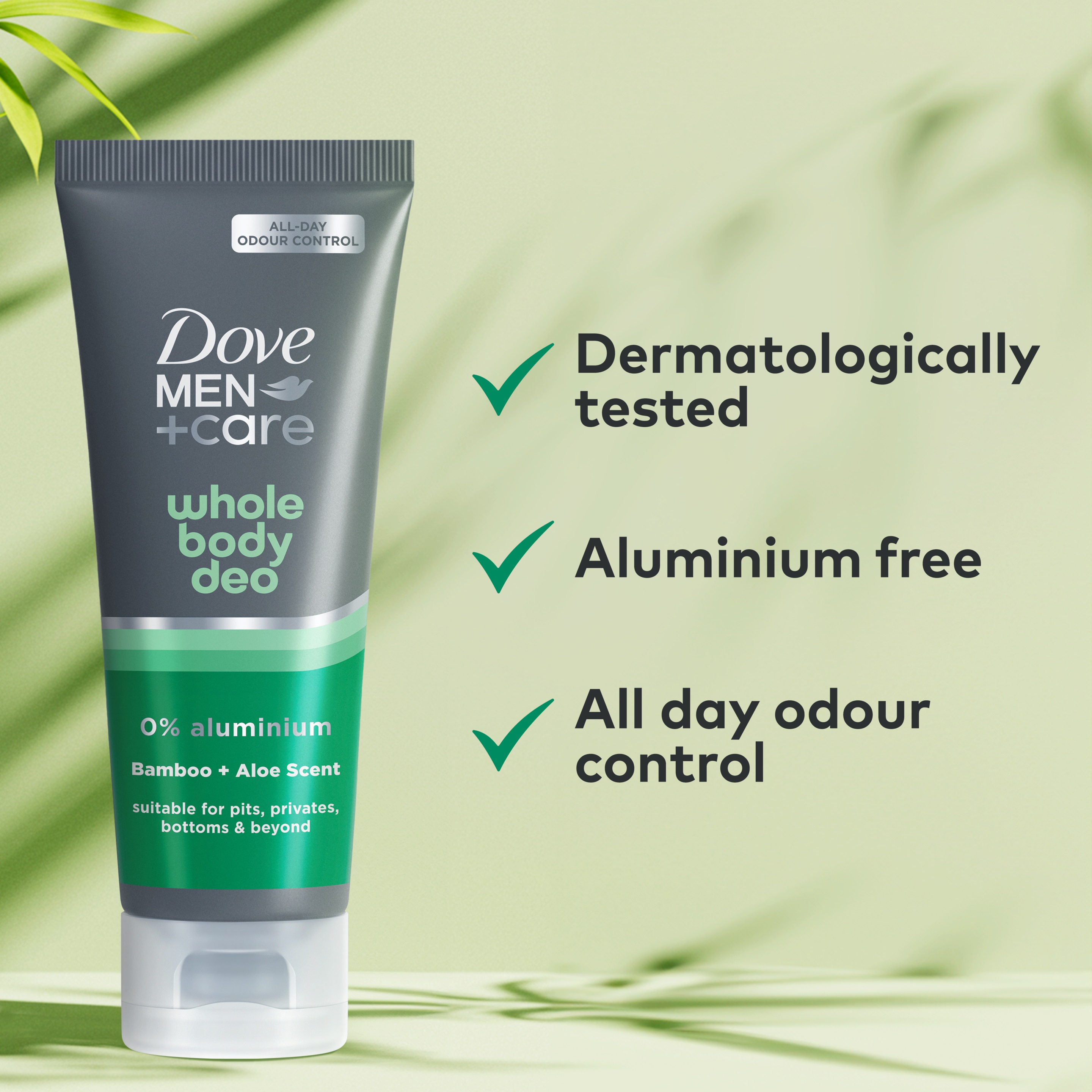 Dove Men+Care Bamboo & Aloe 0% aluminium deodorant for men Whole Body Deodorant Cream for all-day odour control 75 ml packshot