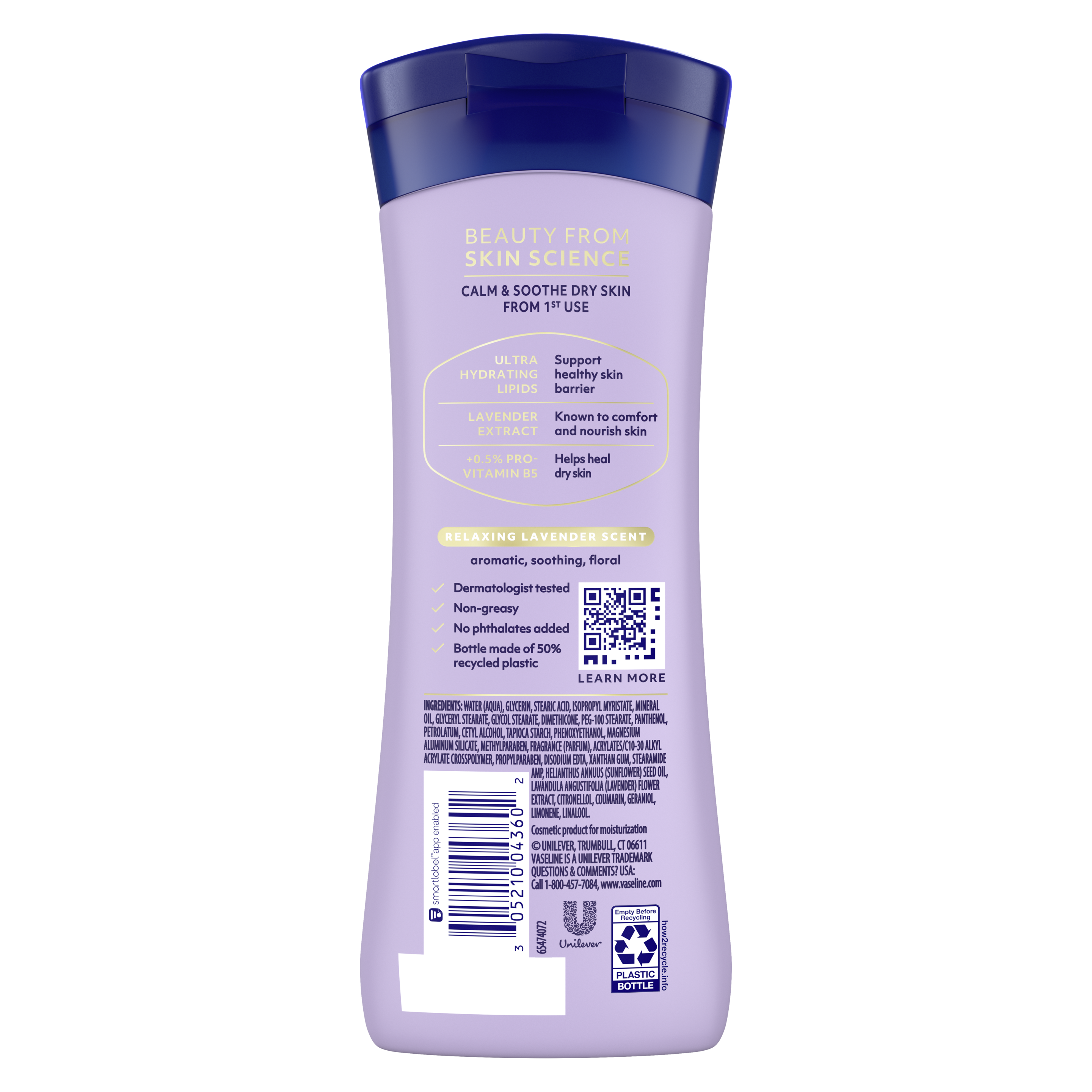 Vaseline® Intensive Care™ Calm Healing Lotion back of pack