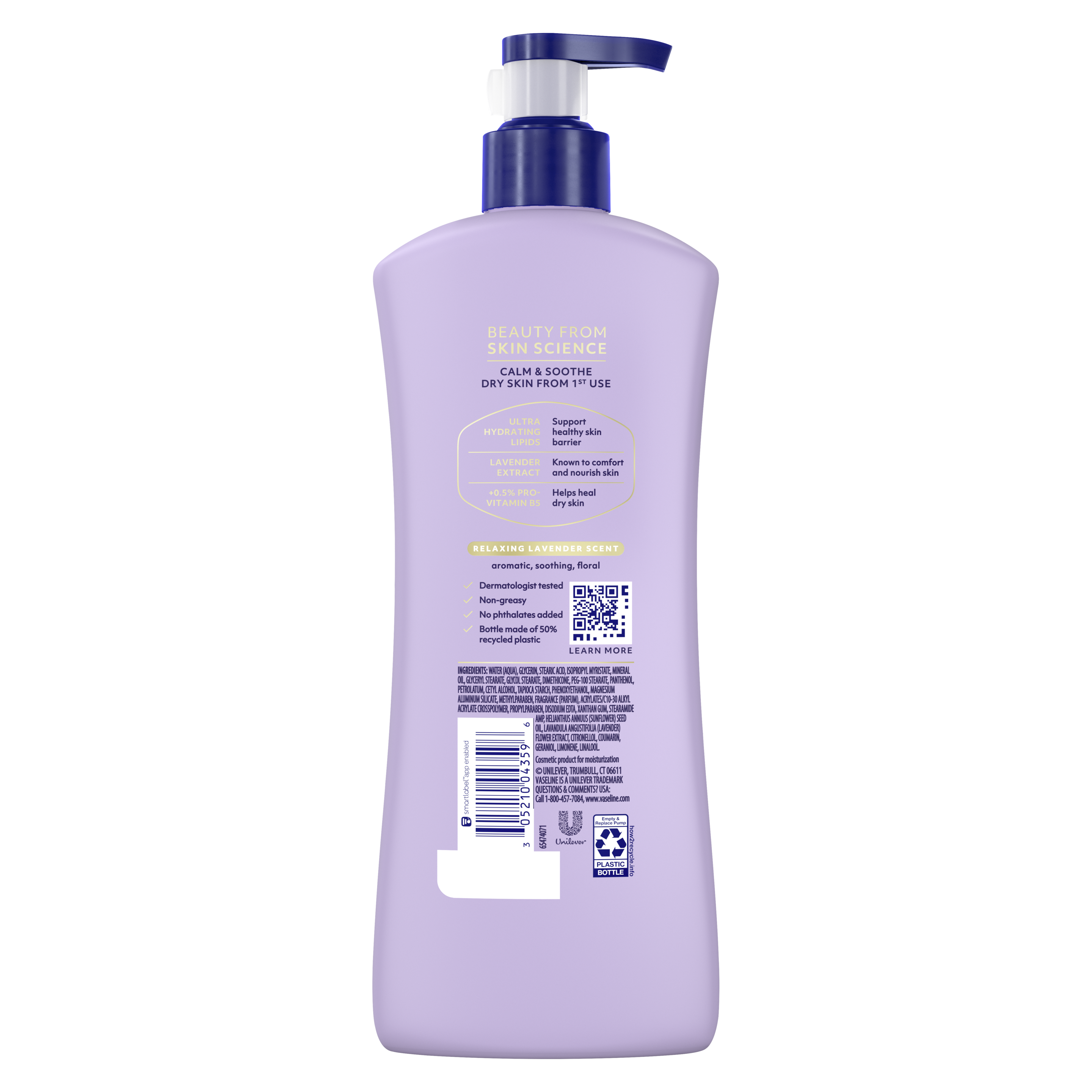 Vaseline® Intensive Care™ Calm Healing Lotion back of pack