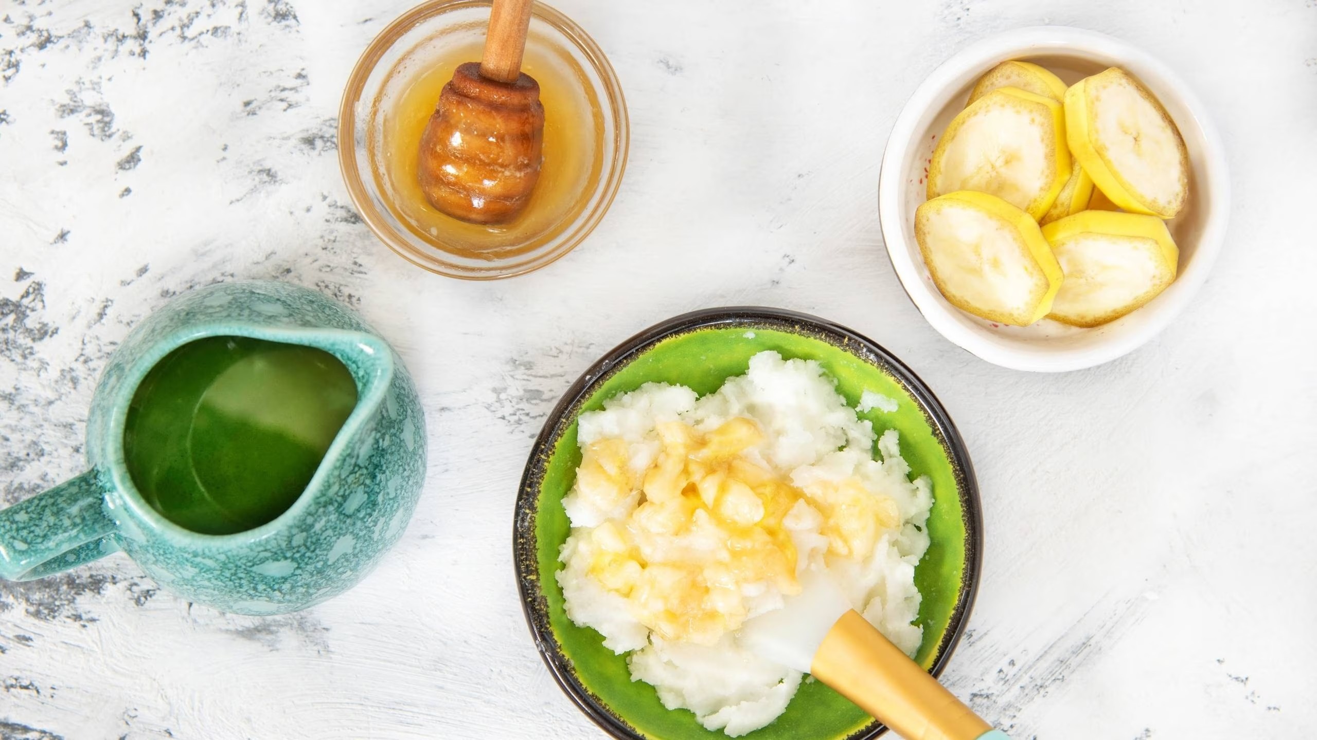 For dry and frizzy: Banana + Honey + Yogurt