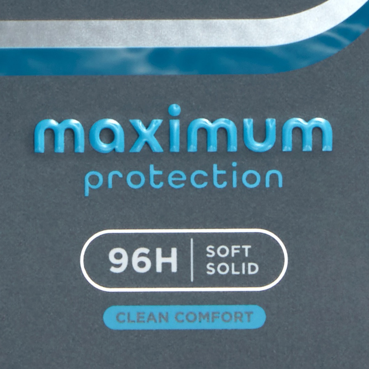On-pack text which reads 'maximum protection, 96h, soft solid, clean comfort'  