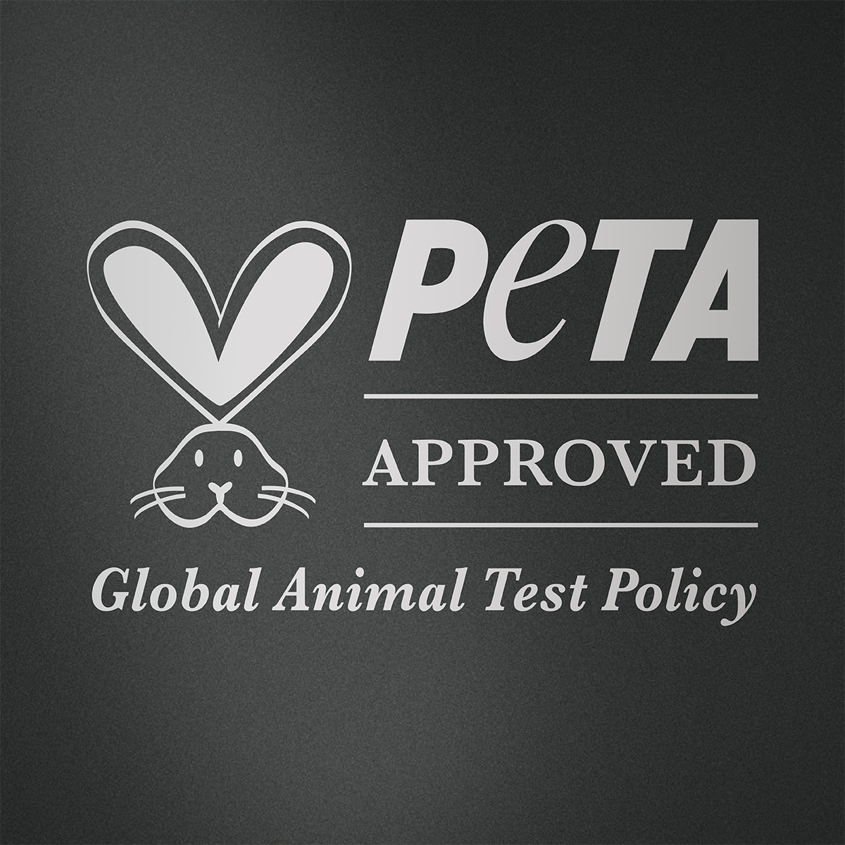 PETA Approved logo against grey background