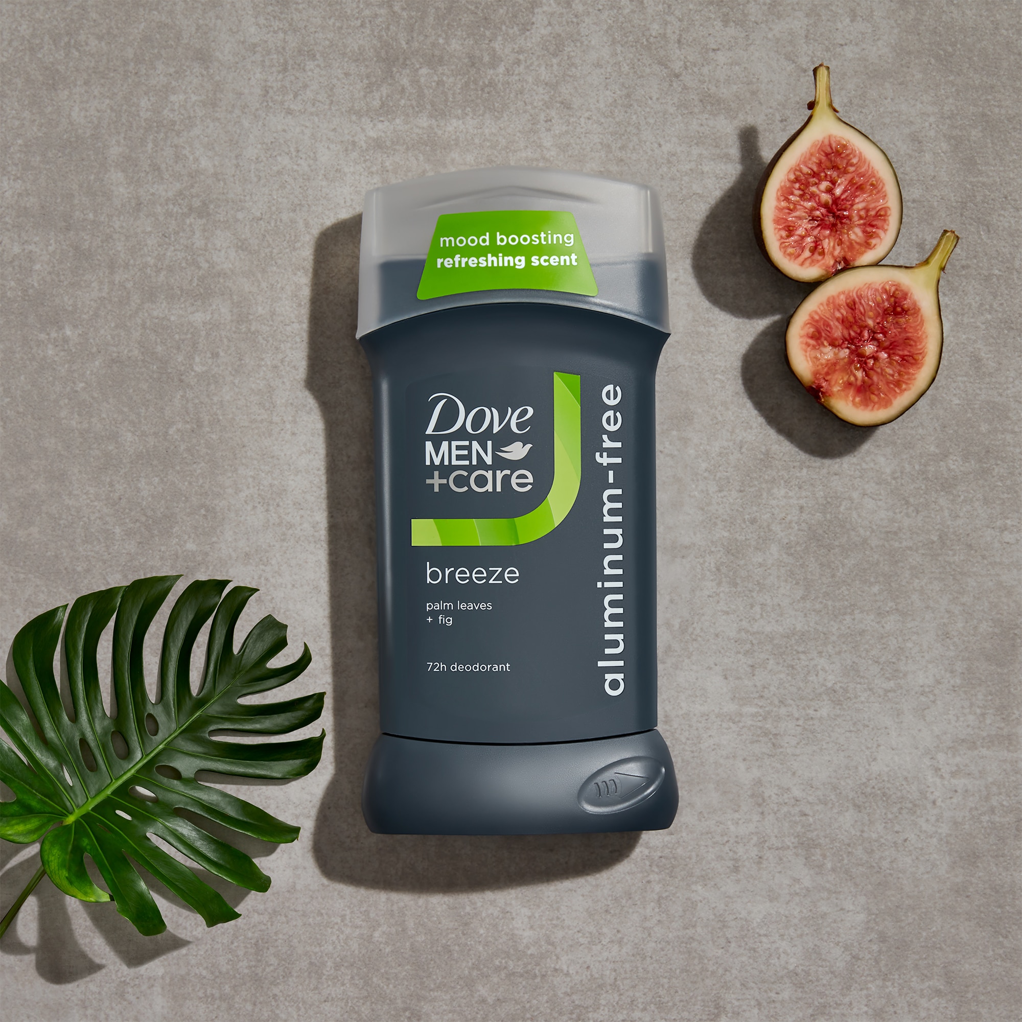 Breeze deodorant stick next to ingredients.