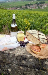pic nic bread cheese wine Maille mustard