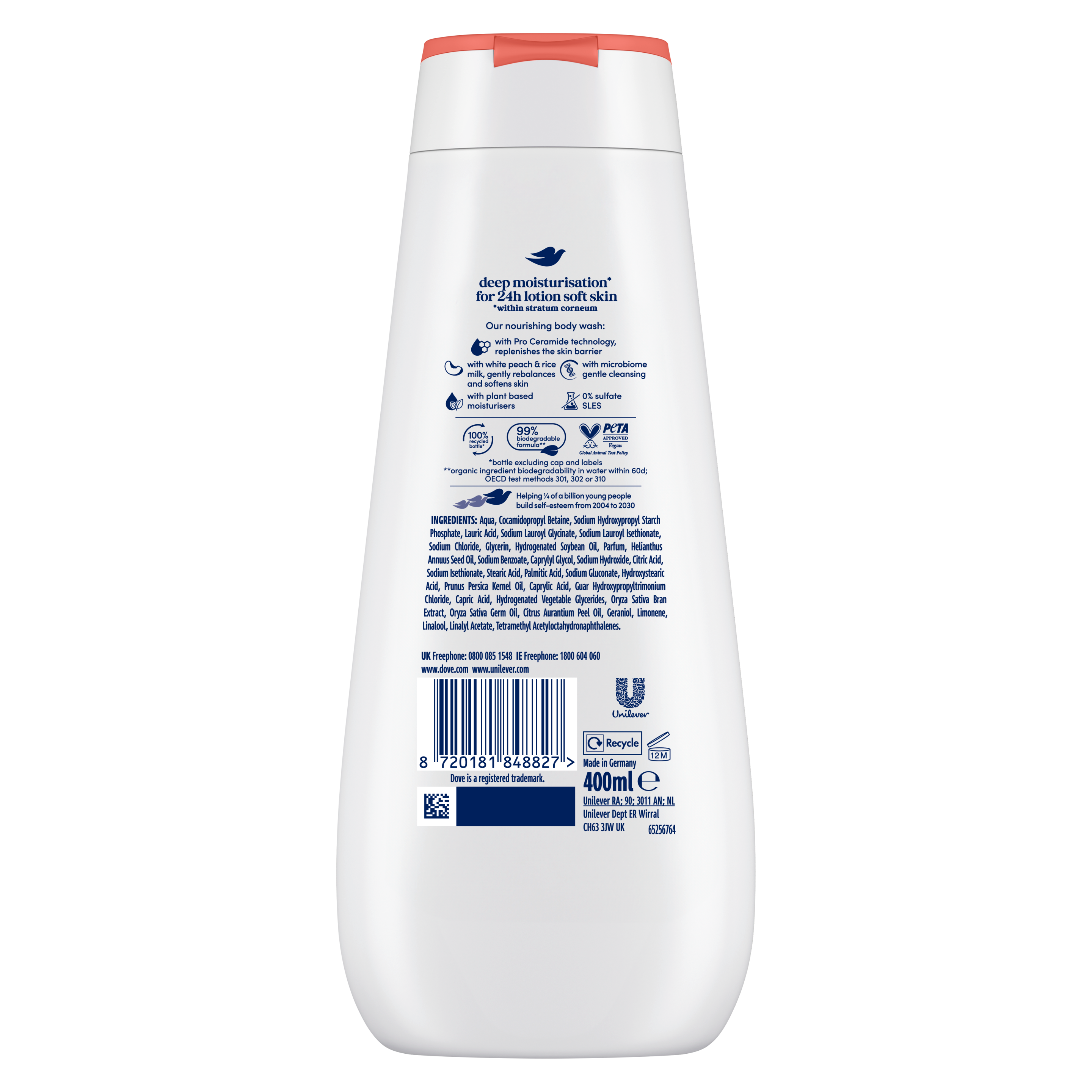 Dove Advanced Care Rebalancing Body Wash with peach & rice milk 400 ml