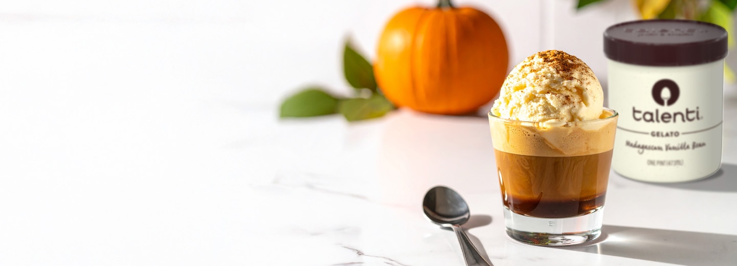 Pumpkin Affogato made with Talenti Madagascan Vanilla Bean gelato