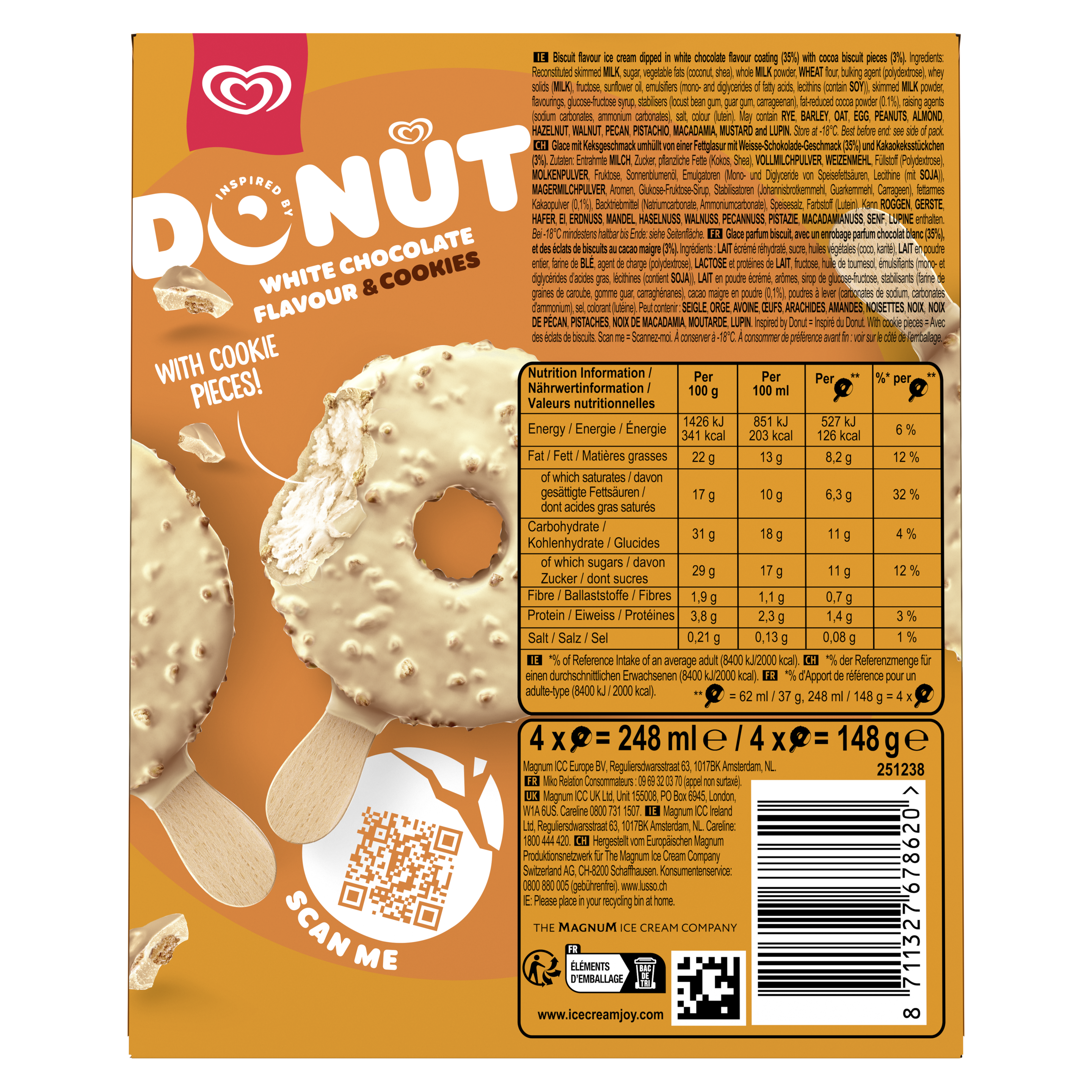 Miko  Glace Bâtonnet  Donut Parfums Chocolat Blanc & Cookies  4x62ml packshot