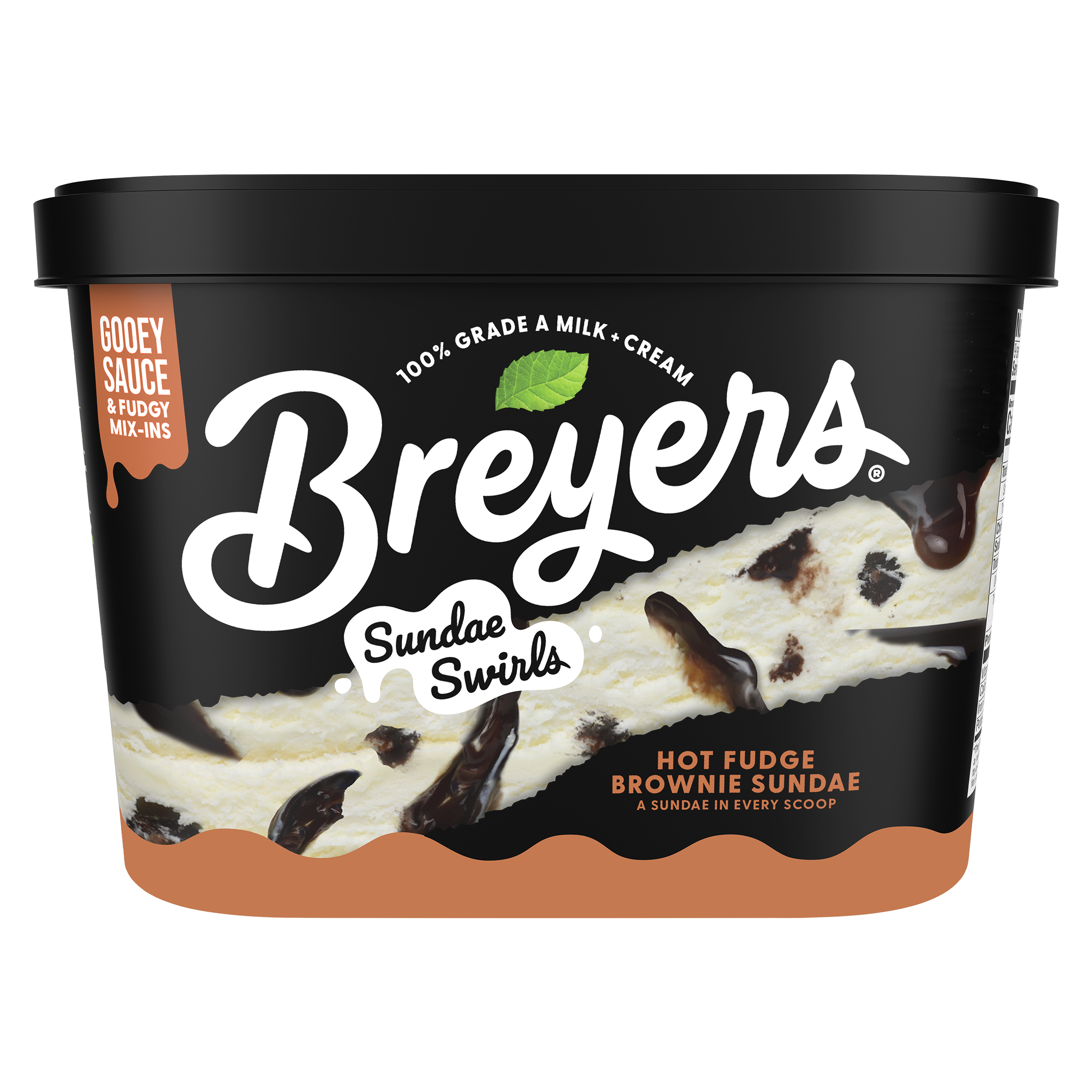A 48 ounce tub of Breyers® Hot Fudge Brownie front of pack