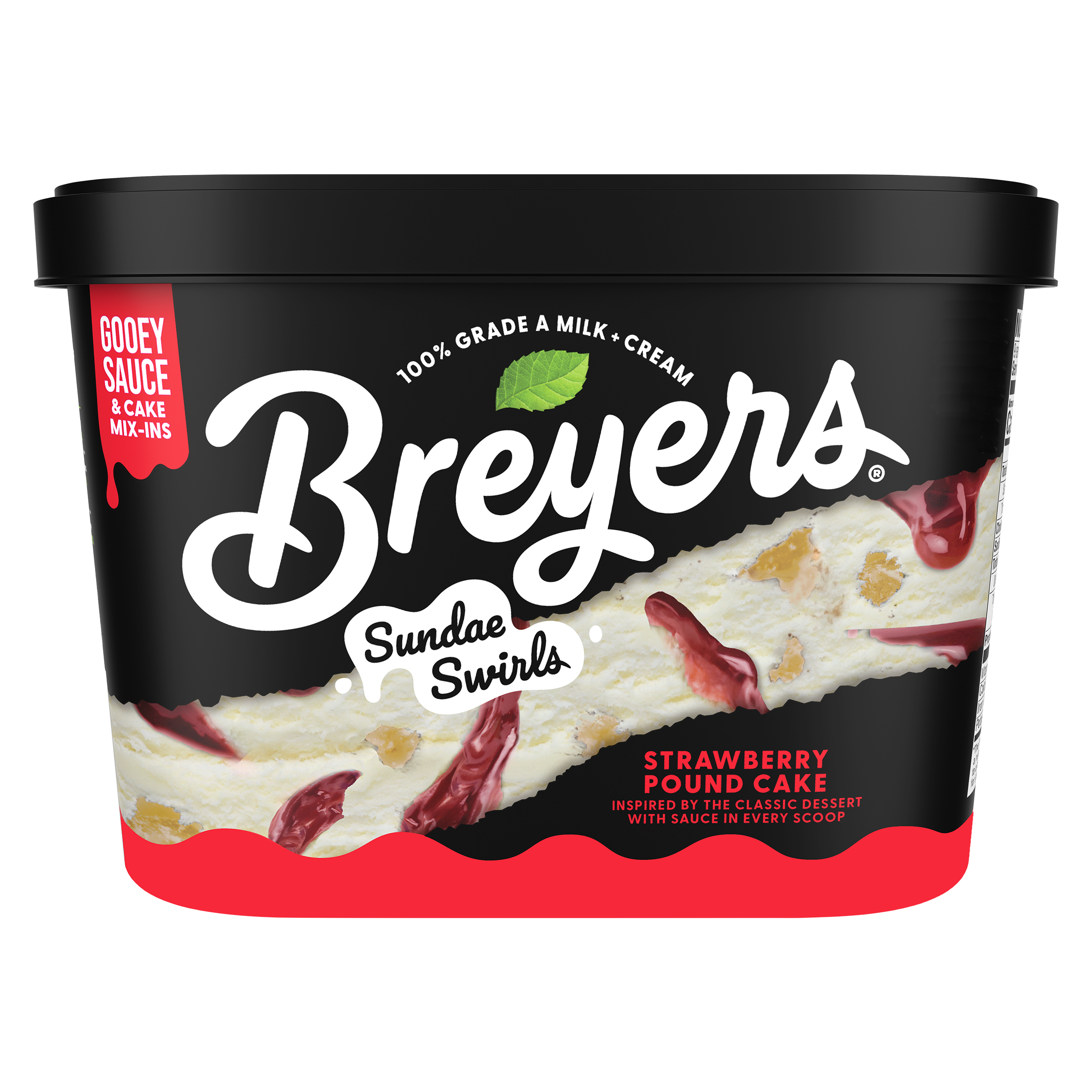 A 48 ounce tub of Breyers® Strawberry Poundcake front of pack packshot